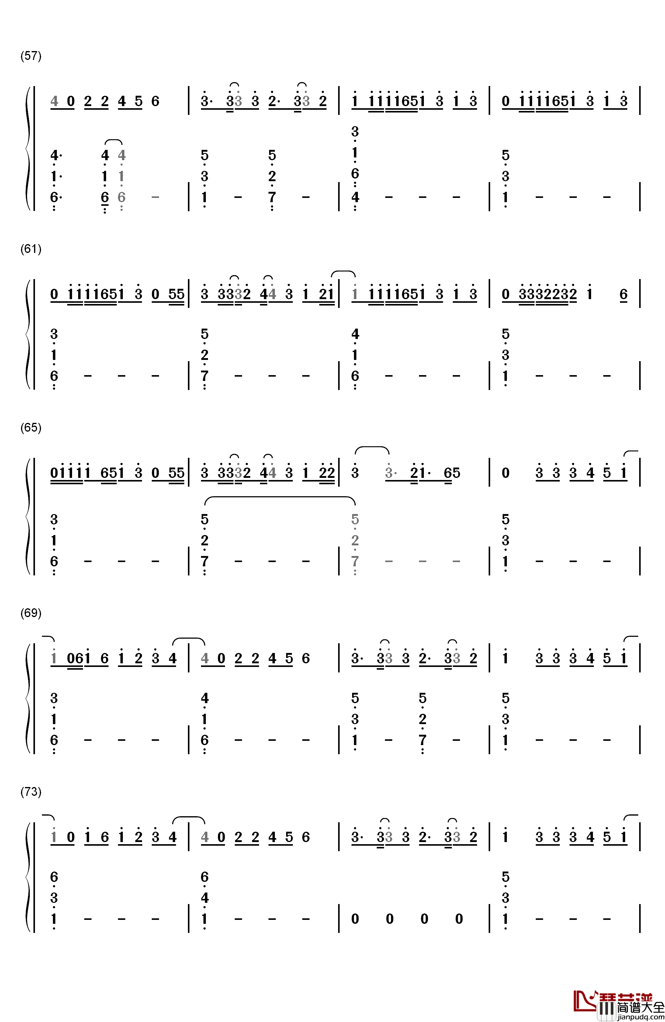 Locked_Away钢琴简谱_数字双手_R._City