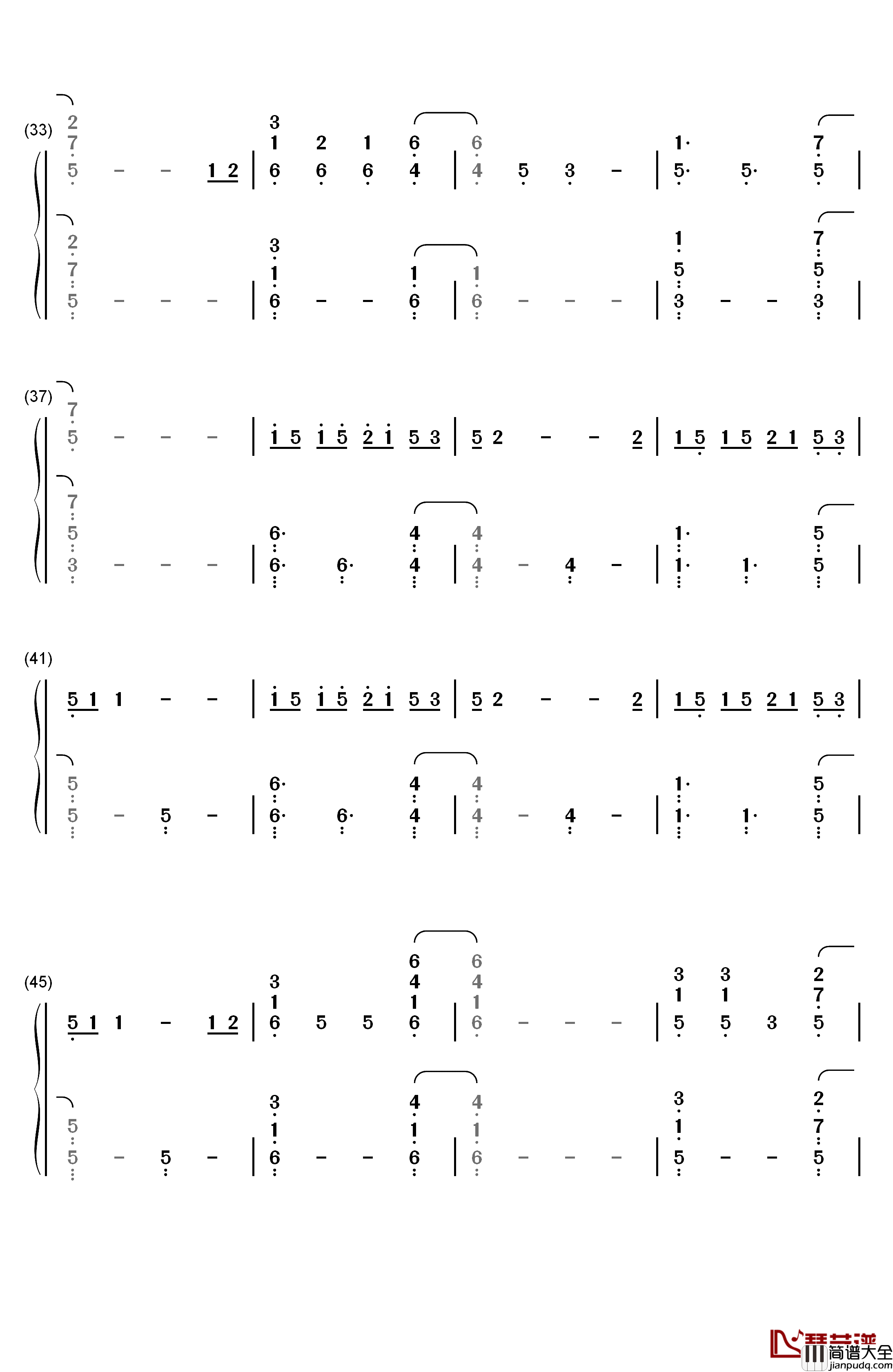 Everglow钢琴简谱_数字双手_Coldplay