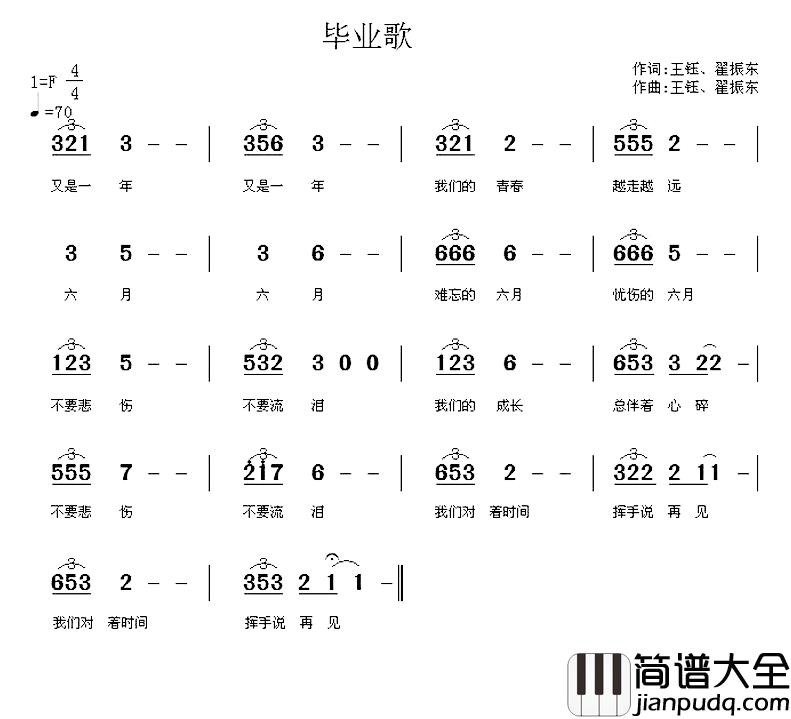 毕业歌简谱_王钰、翟振东_词曲