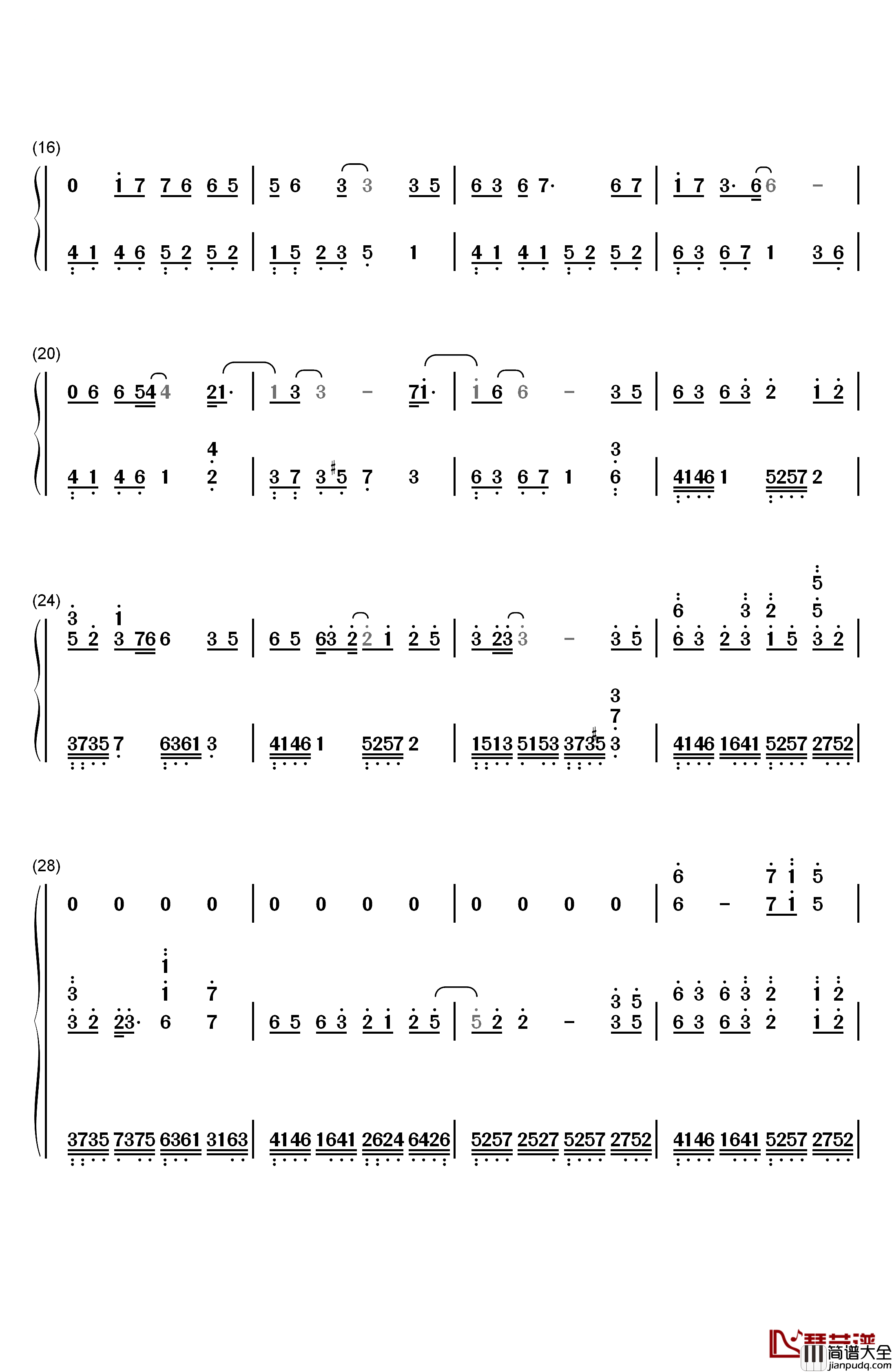 千秋钢琴简谱_数字双手_孙楠