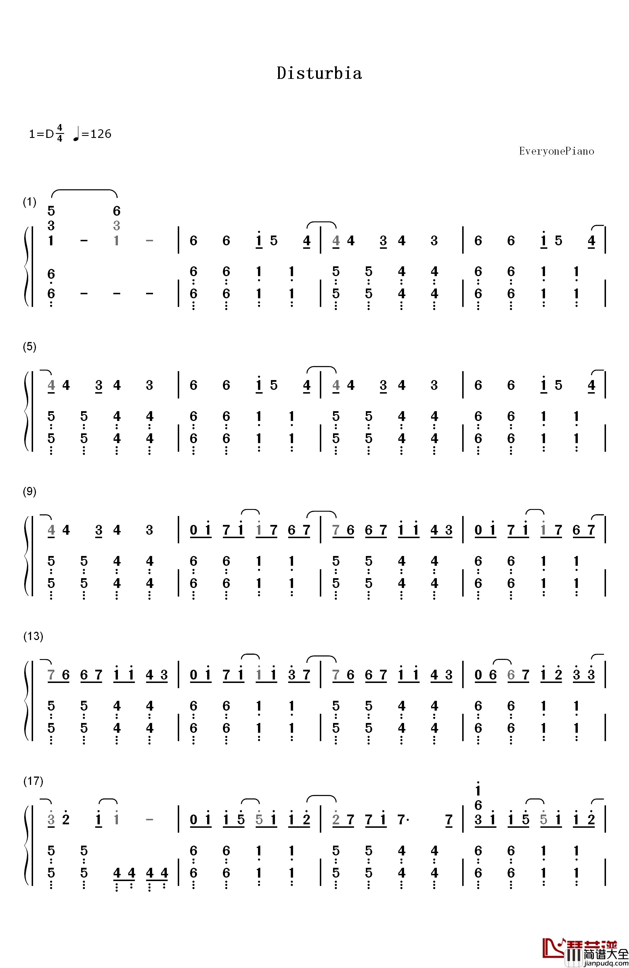 Disturbia钢琴简谱_数字双手_Rihanna