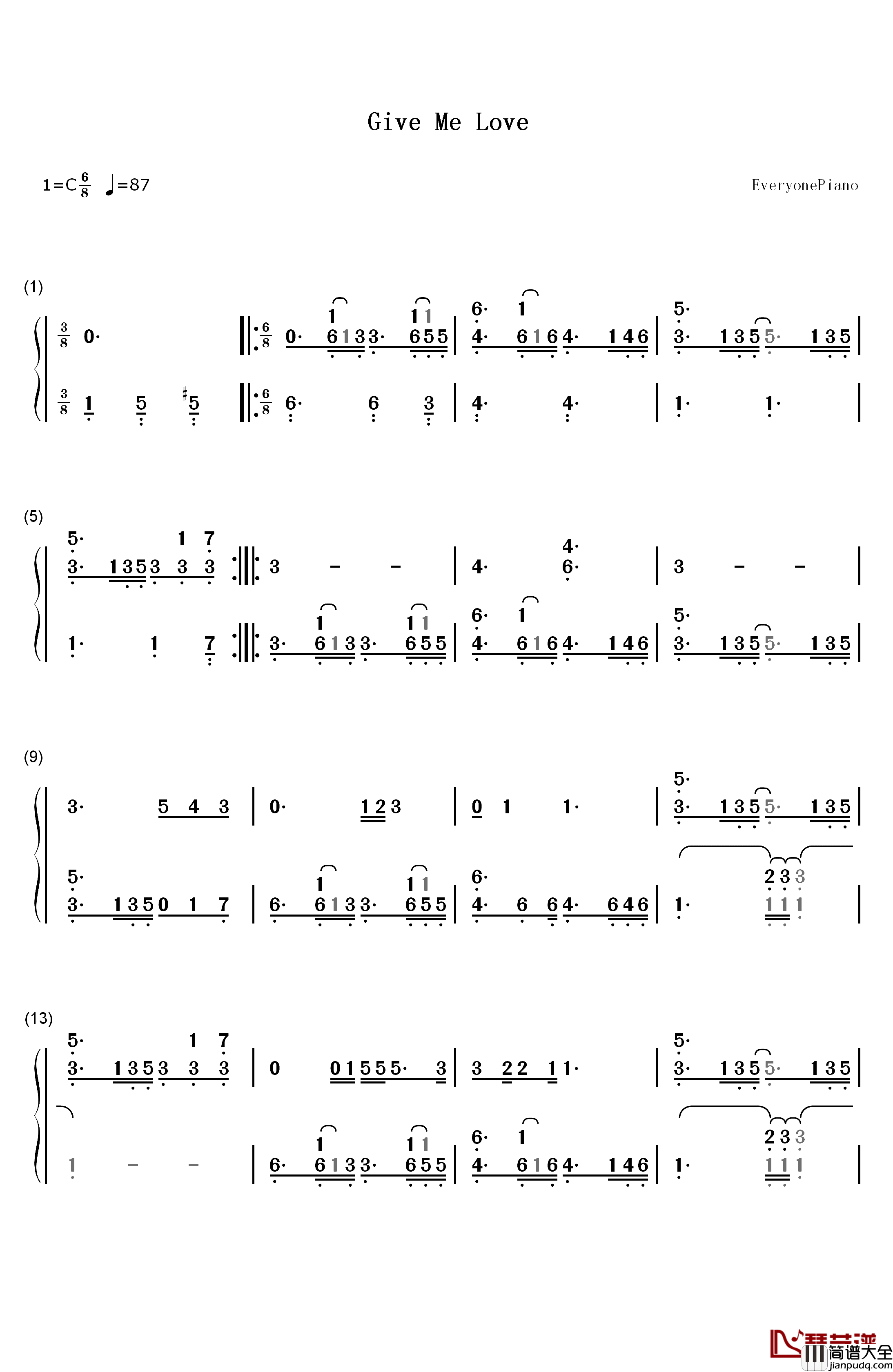 Give_Me_Love钢琴简谱_数字双手_Shawn_Mendes