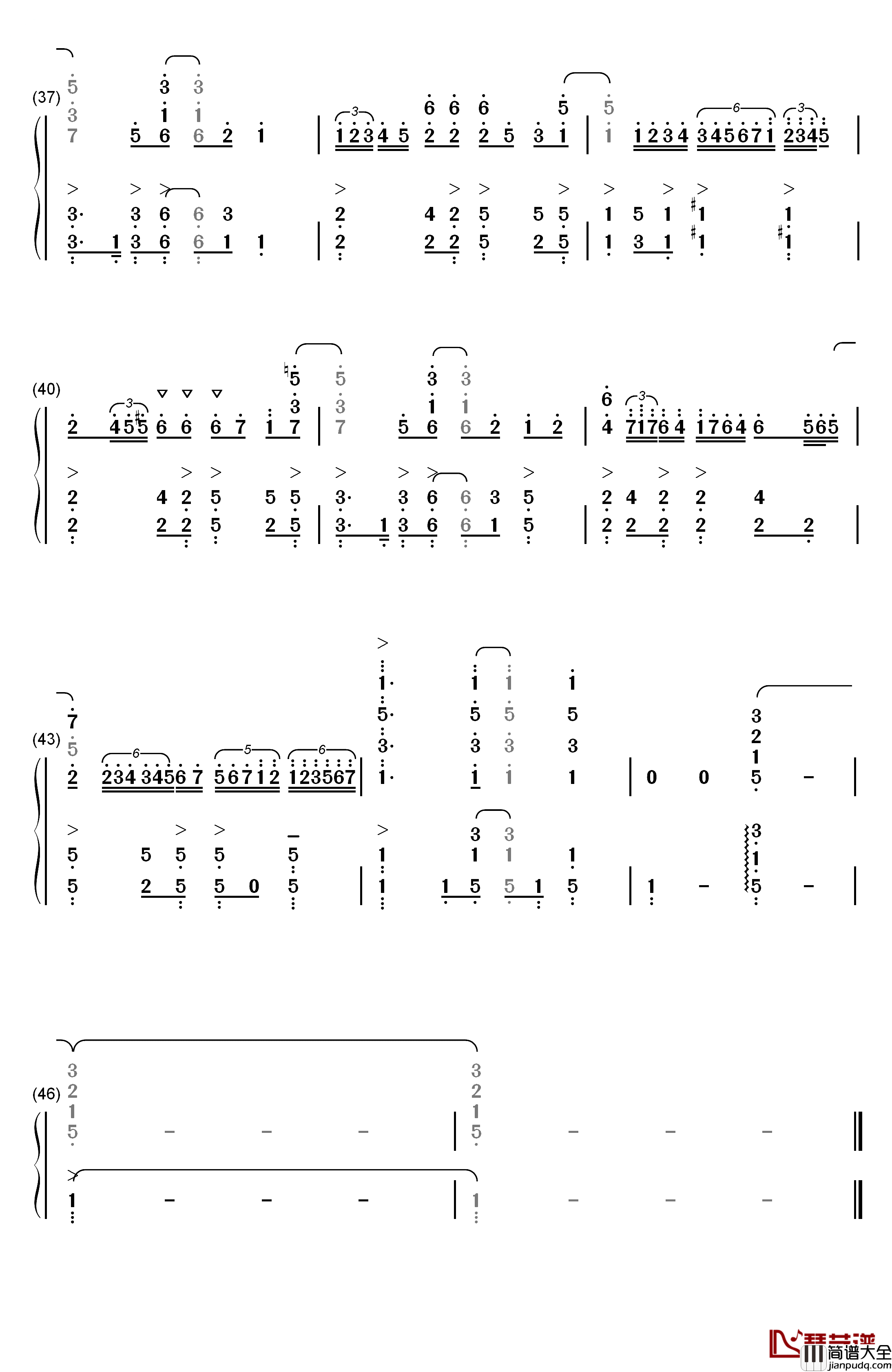Dear_Teardrop钢琴简谱_数字双手_Mia_REGINA