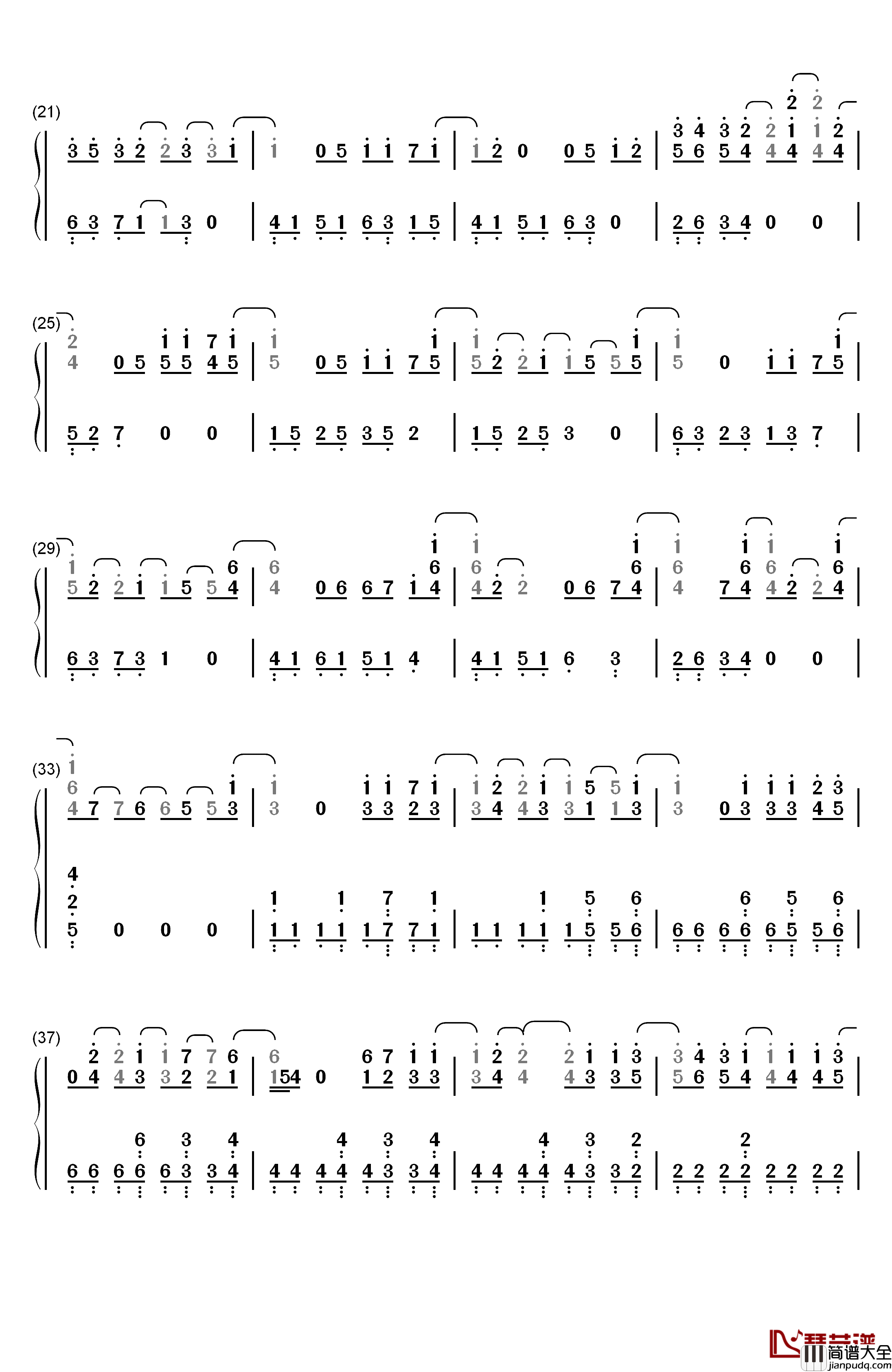 彼得潘钢琴简谱_数字双手_EXO