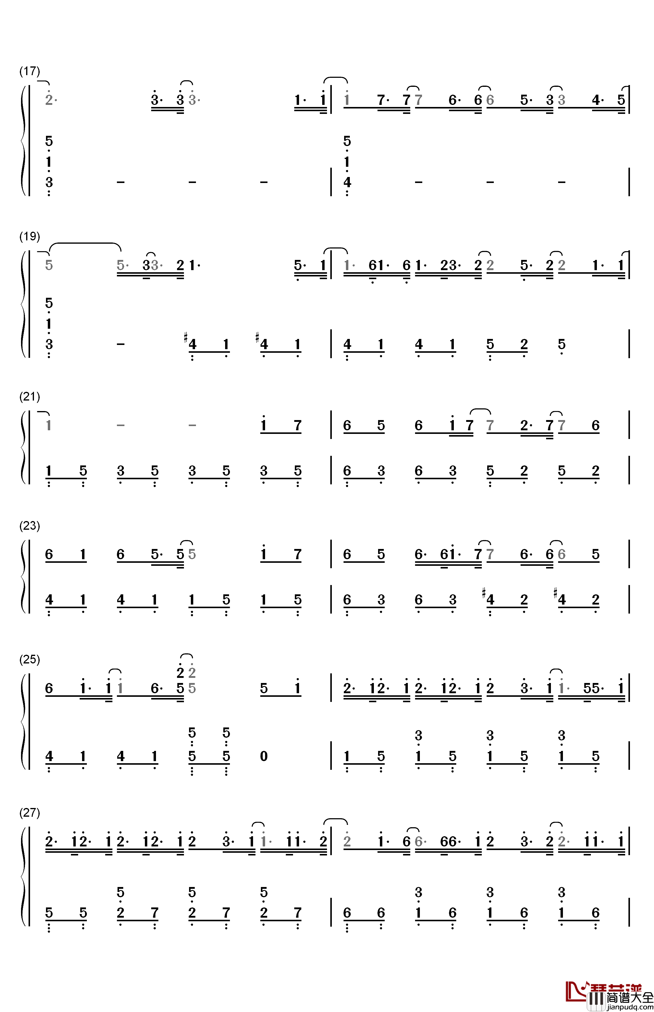 クリスマスソング钢琴简谱_数字双手_back_number
