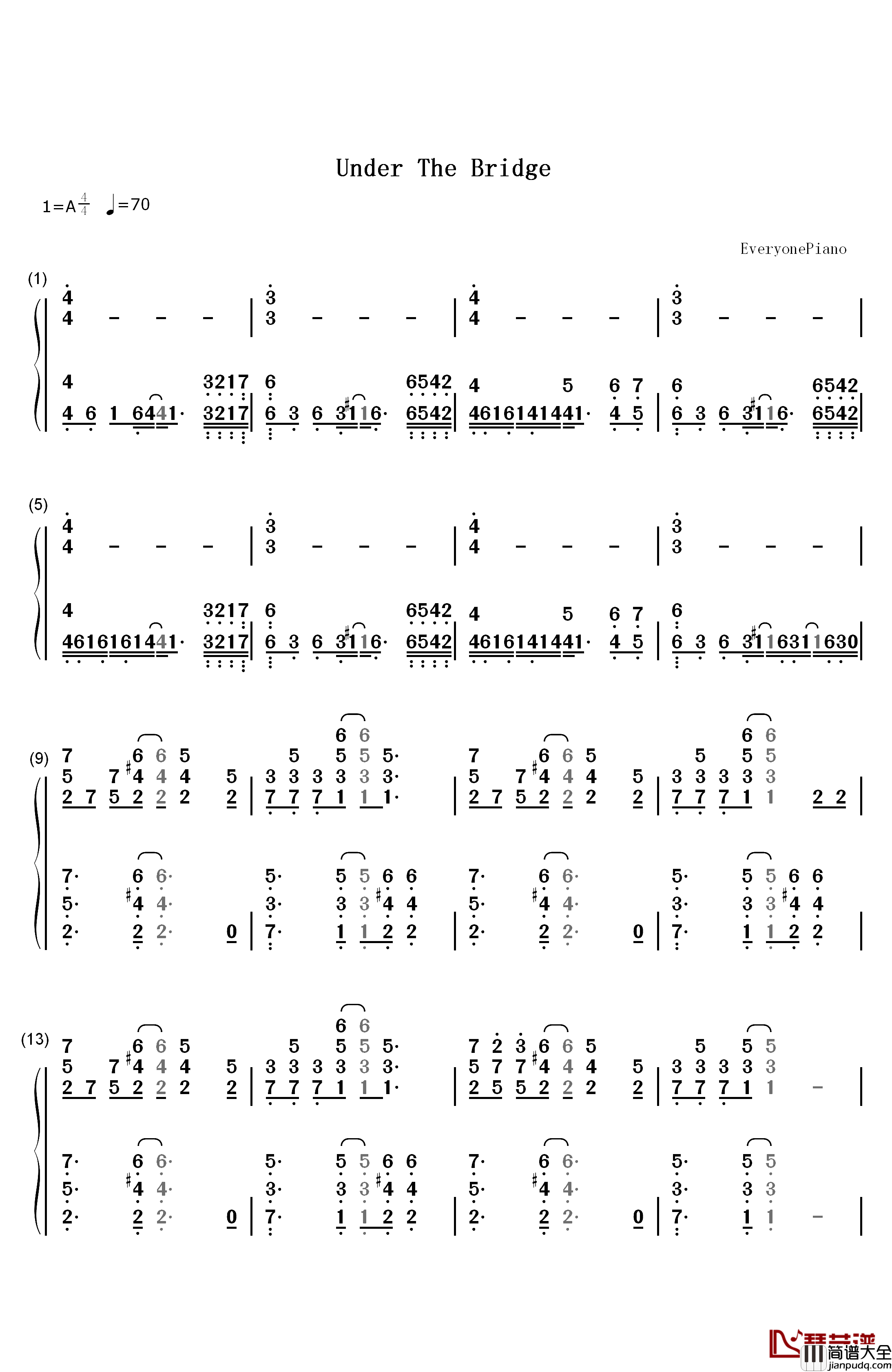 Under_The_Bridge钢琴简谱_数字双手_Red_Hot_Chili_Peppers