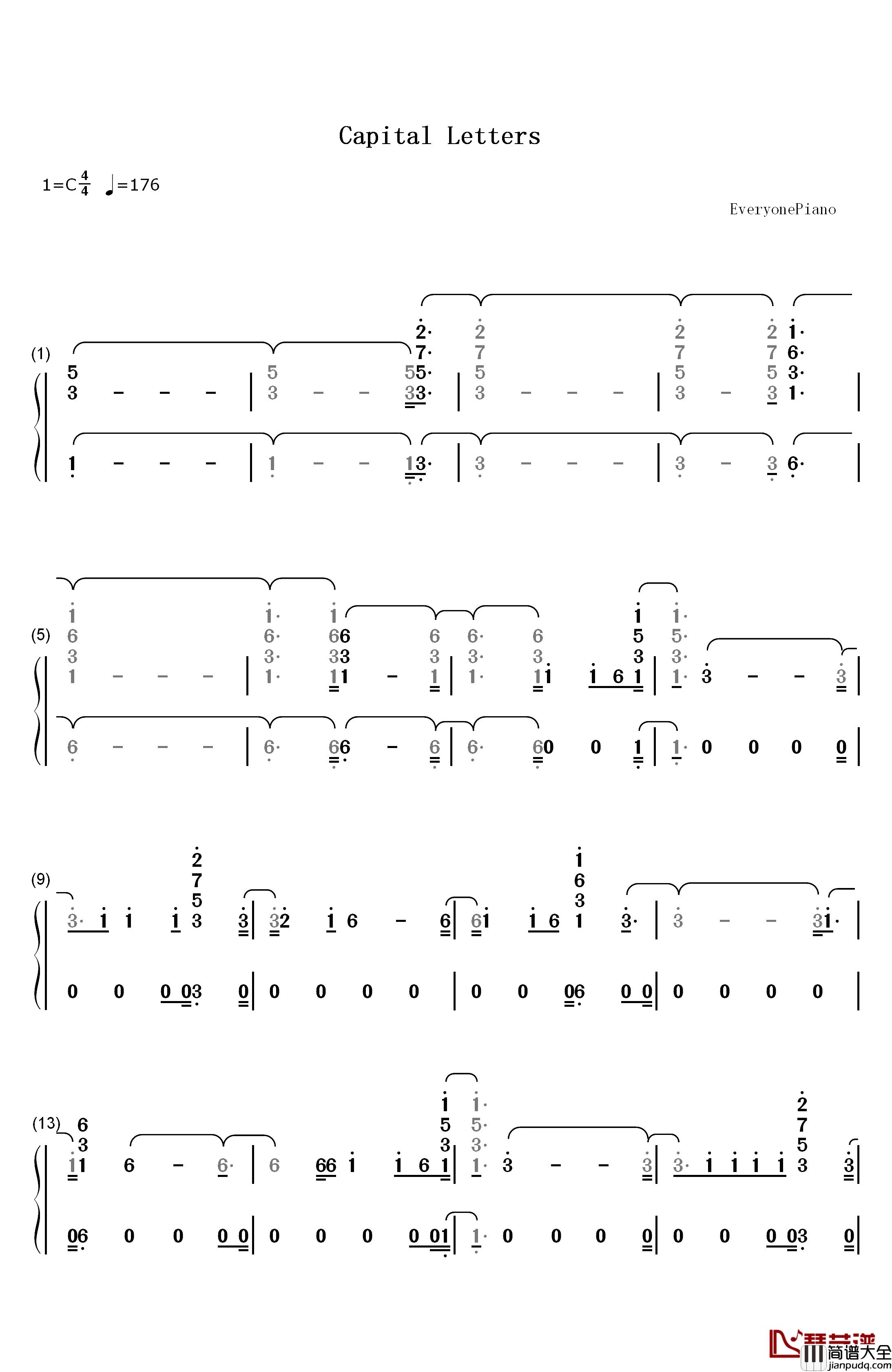 Capital_Letters钢琴简谱_数字双手_Hailee_Steinfeld