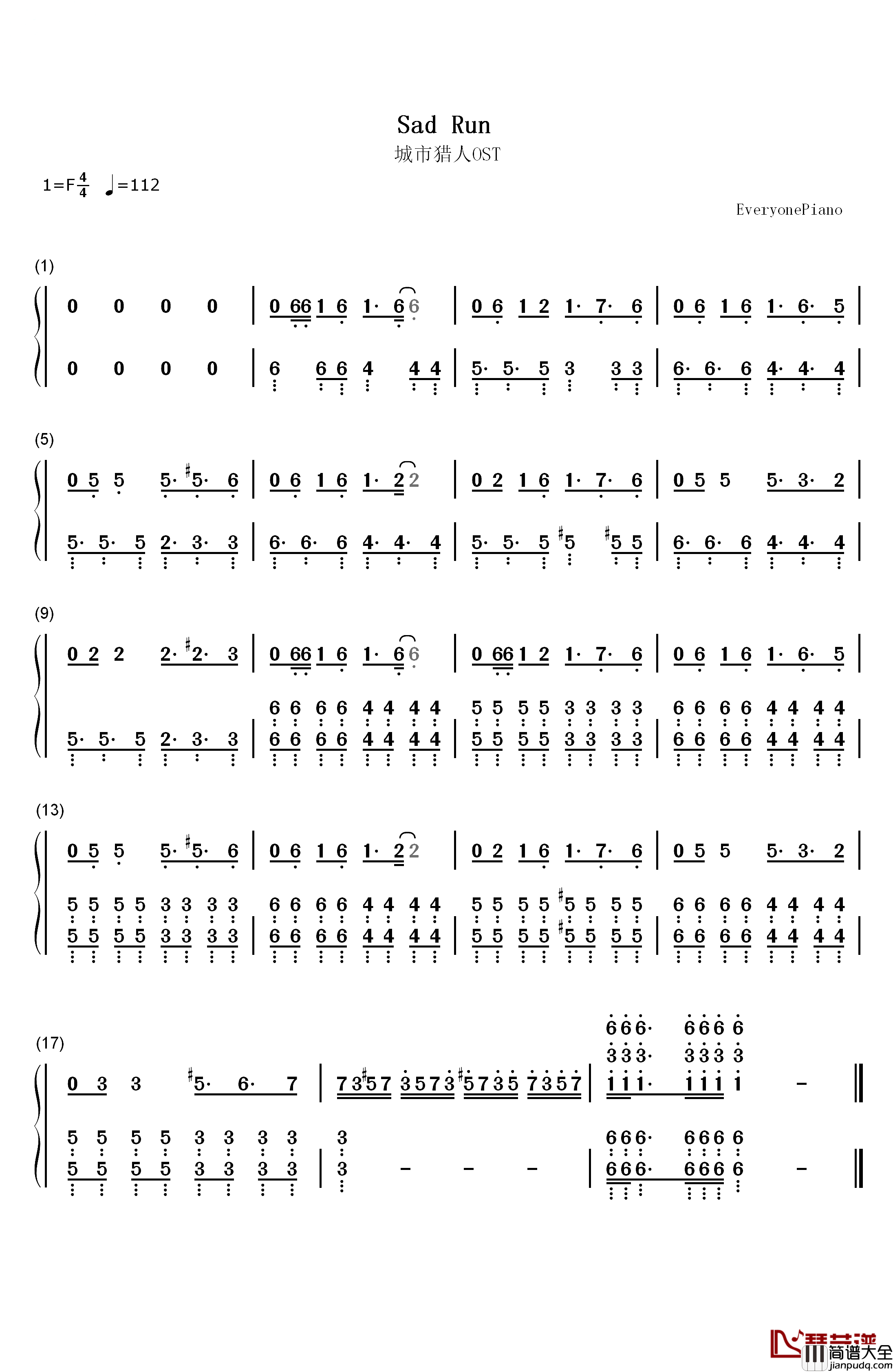 Sad_Run钢琴简谱_数字双手_吴俊城