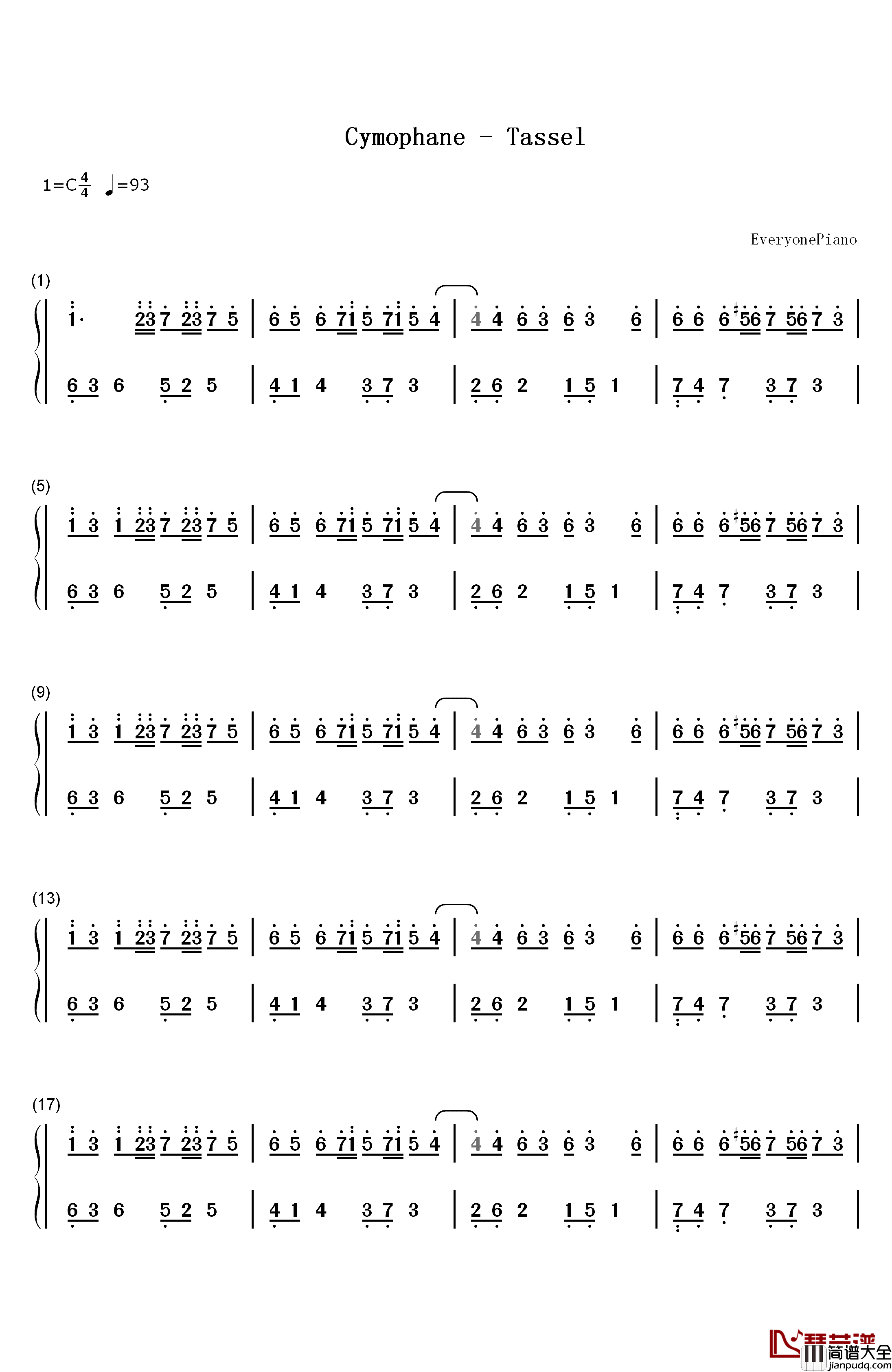 Tassel钢琴简谱_数字双手_Cymophane
