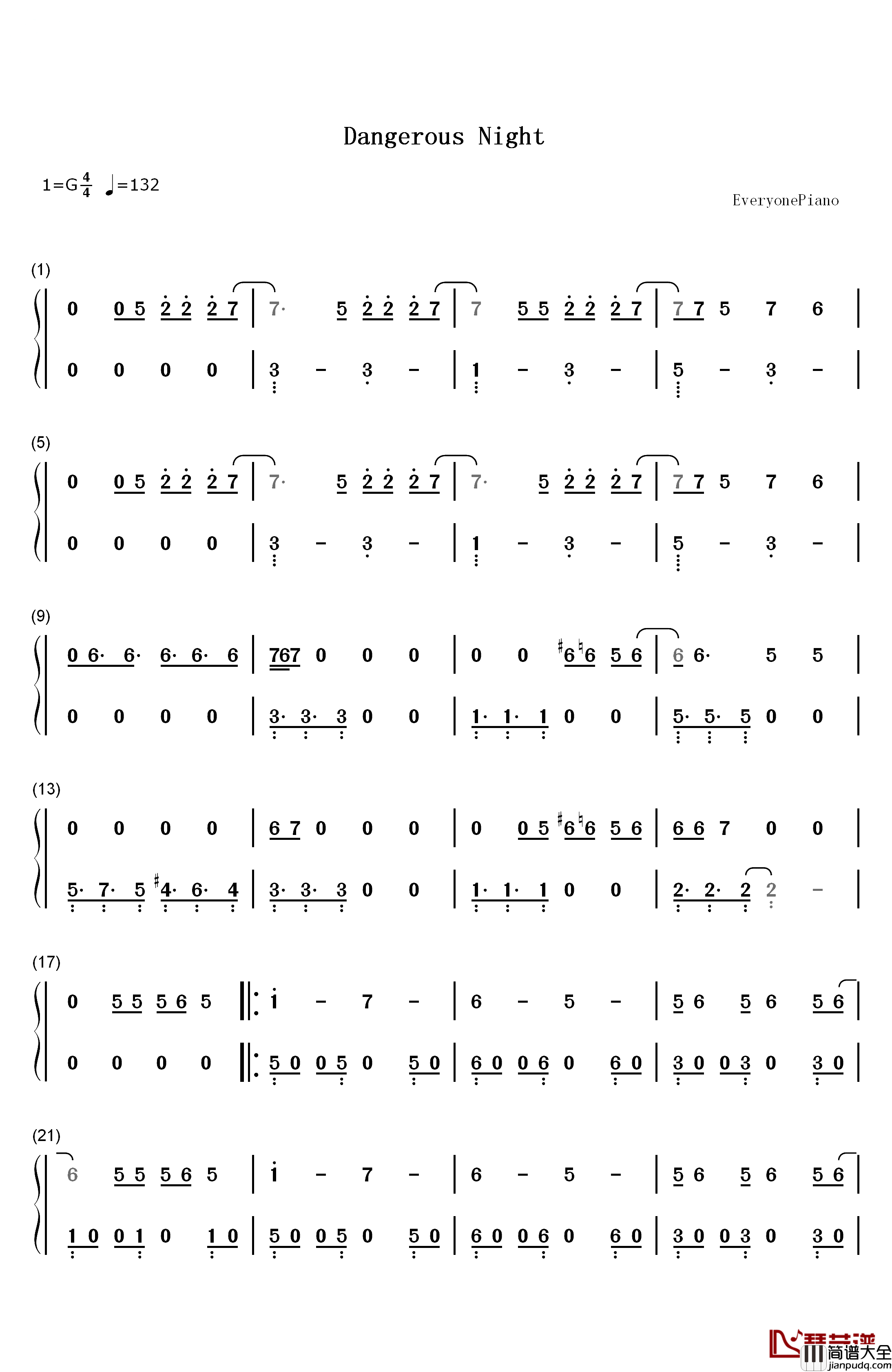 Dangerous_Night钢琴简谱_数字双手_Thirty_Seconds_to_Mars