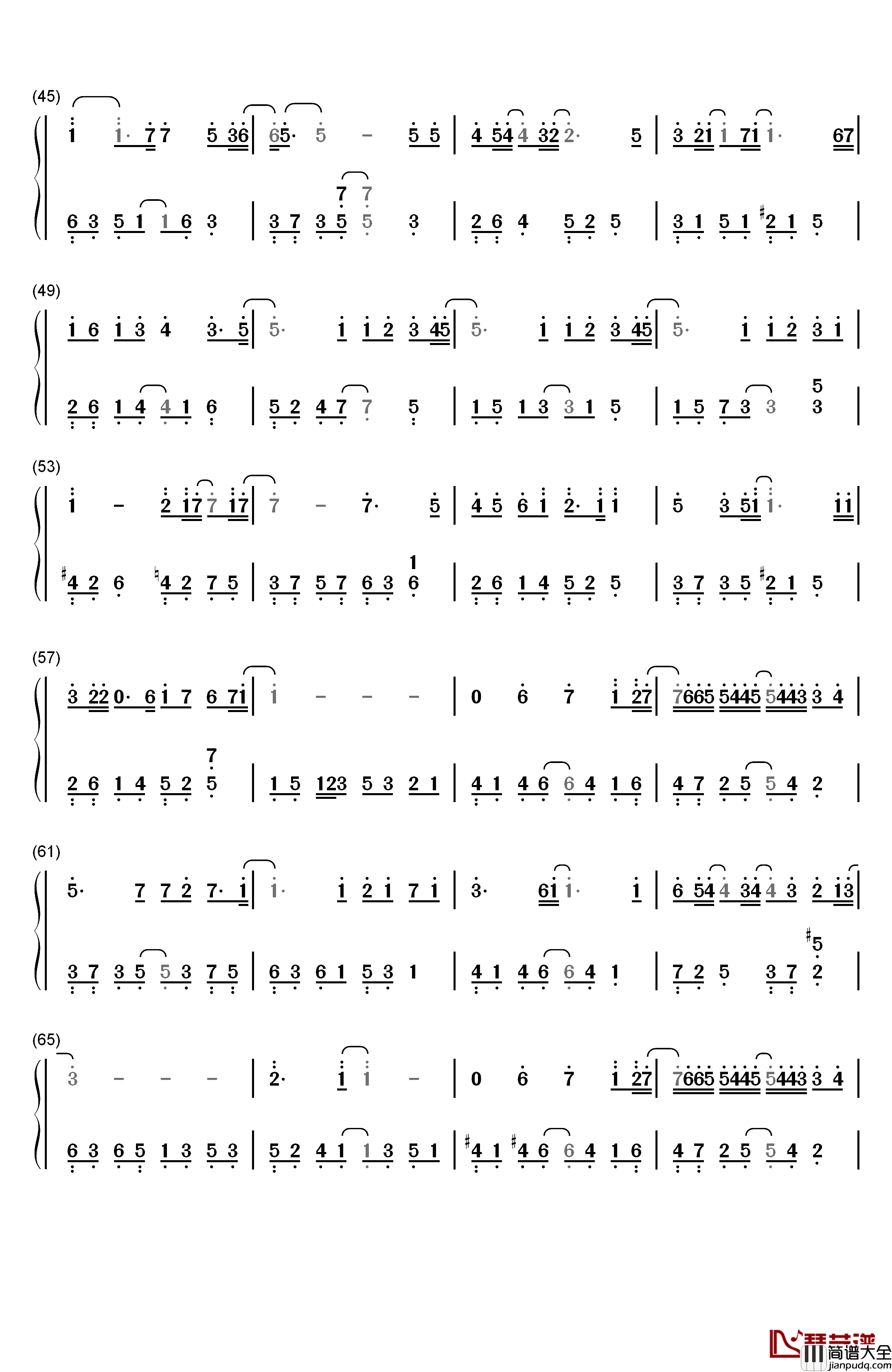 爱してる钢琴简谱_数字双手_高铃