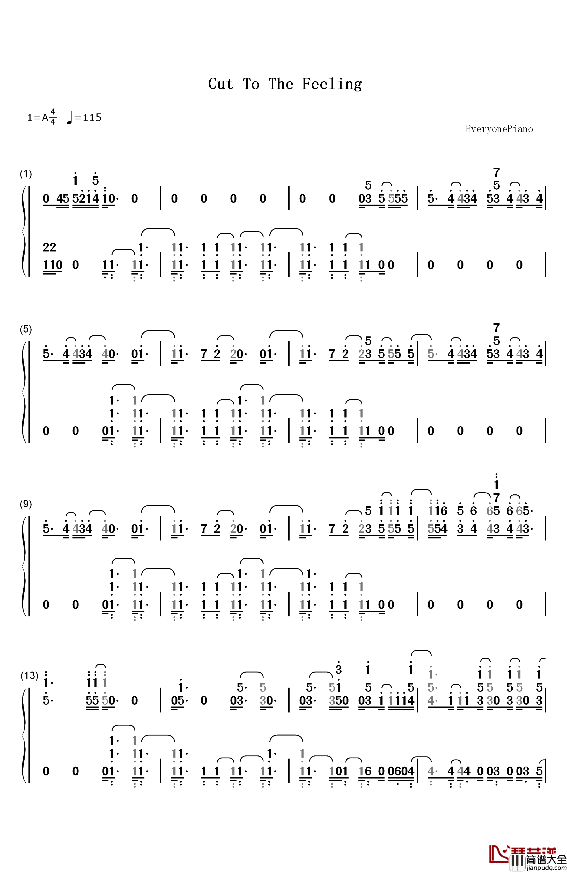 Cut_To_The_Feeling钢琴简谱_数字双手_Carly_Rae_Jepsen
