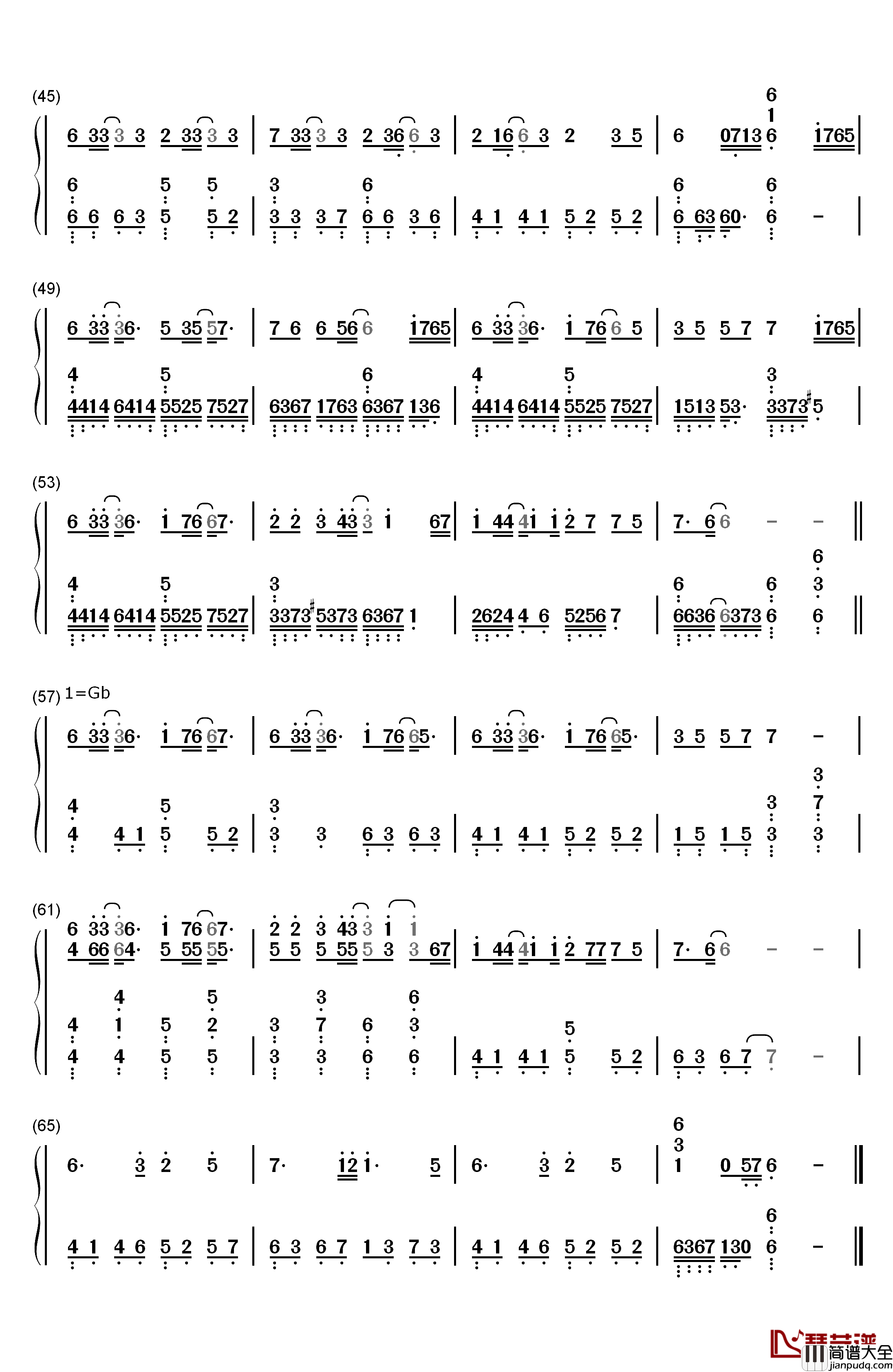 忘尘如羡钢琴简谱_数字双手_Assen捷_老虎欧巴
