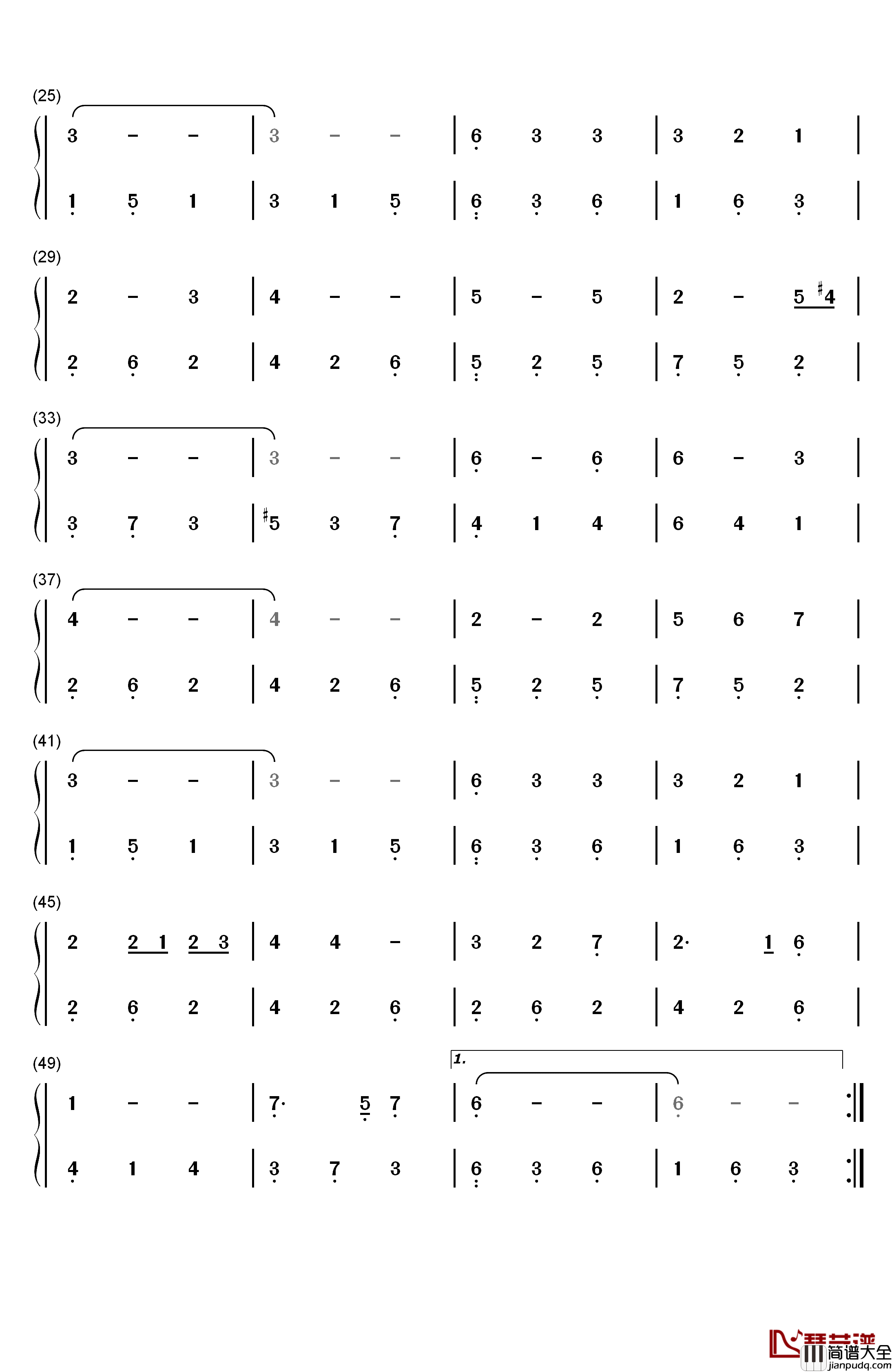 月牙船钢琴简谱_数字双手_小金