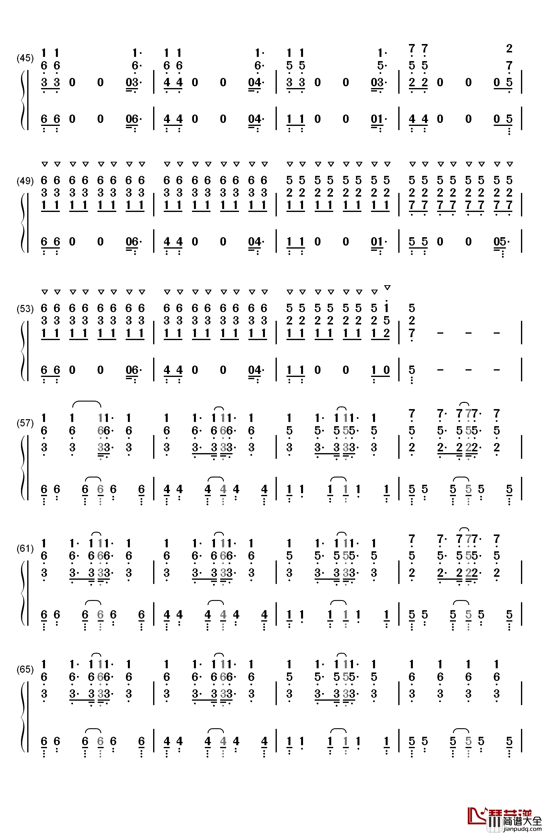 飘向北方钢琴简谱_数字双手_邓紫棋
