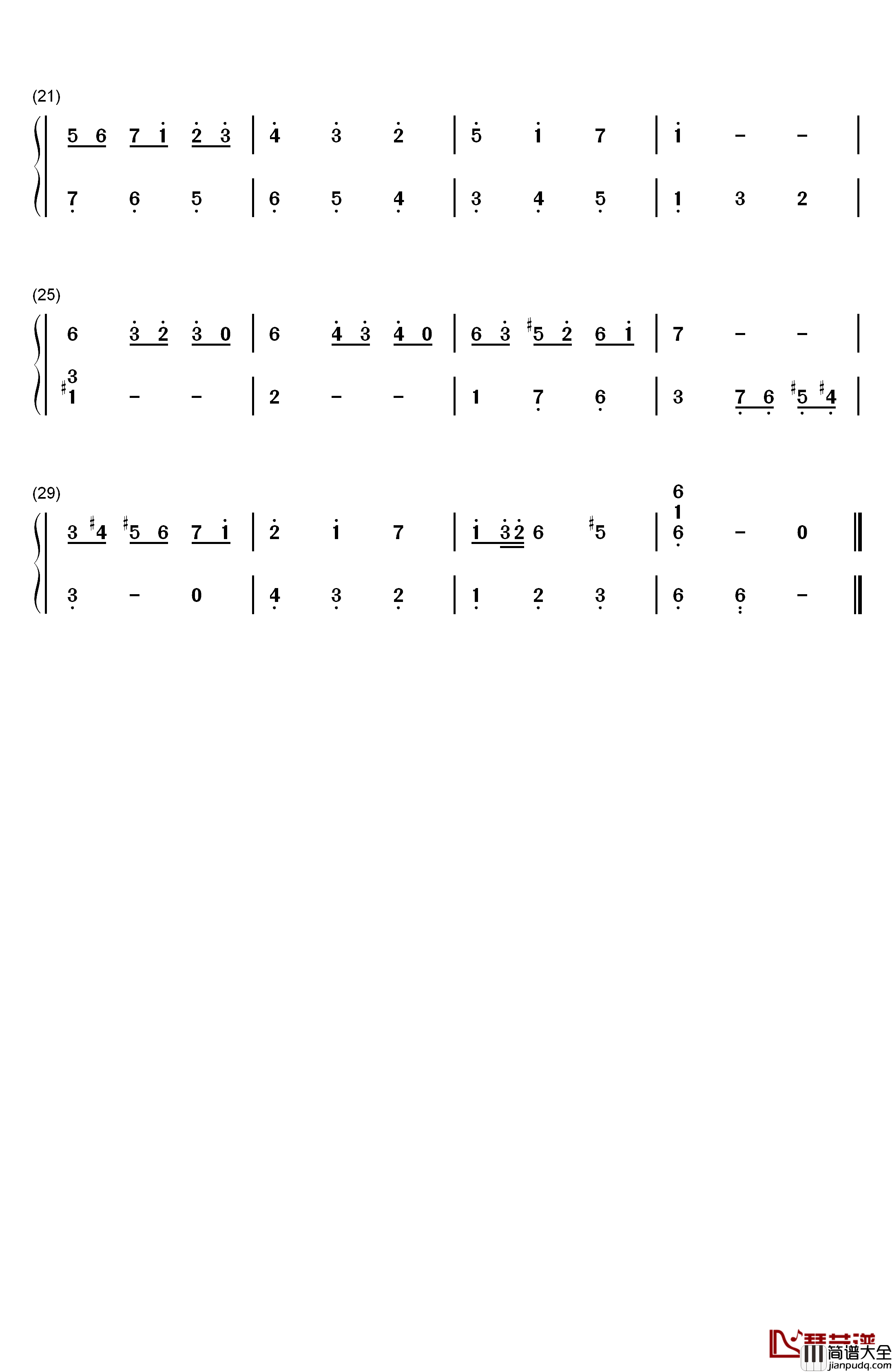 小步舞曲钢琴简谱_数字双手_巴赫