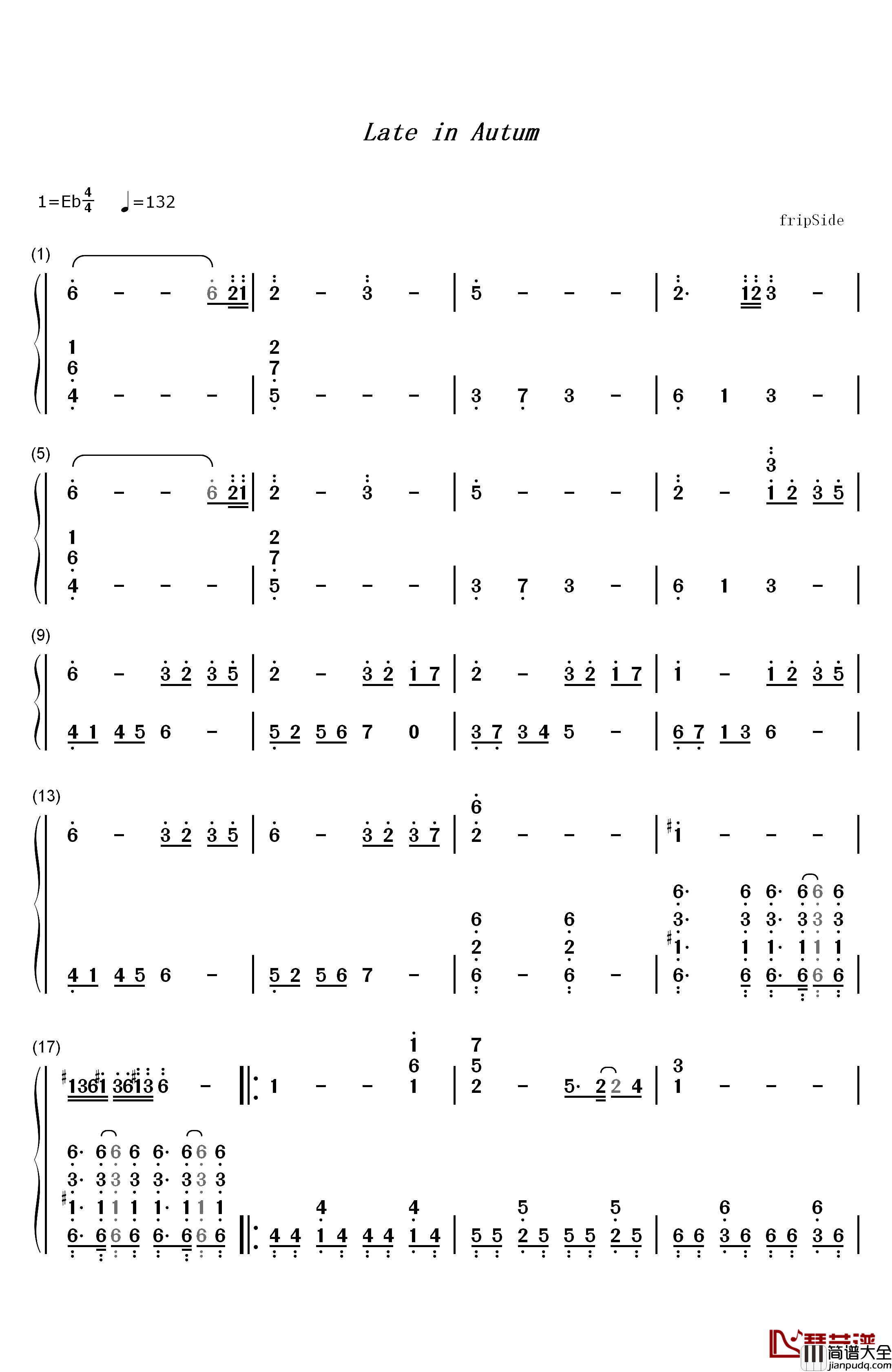 Late_in_Autumn钢琴简谱_数字双手_fripSide