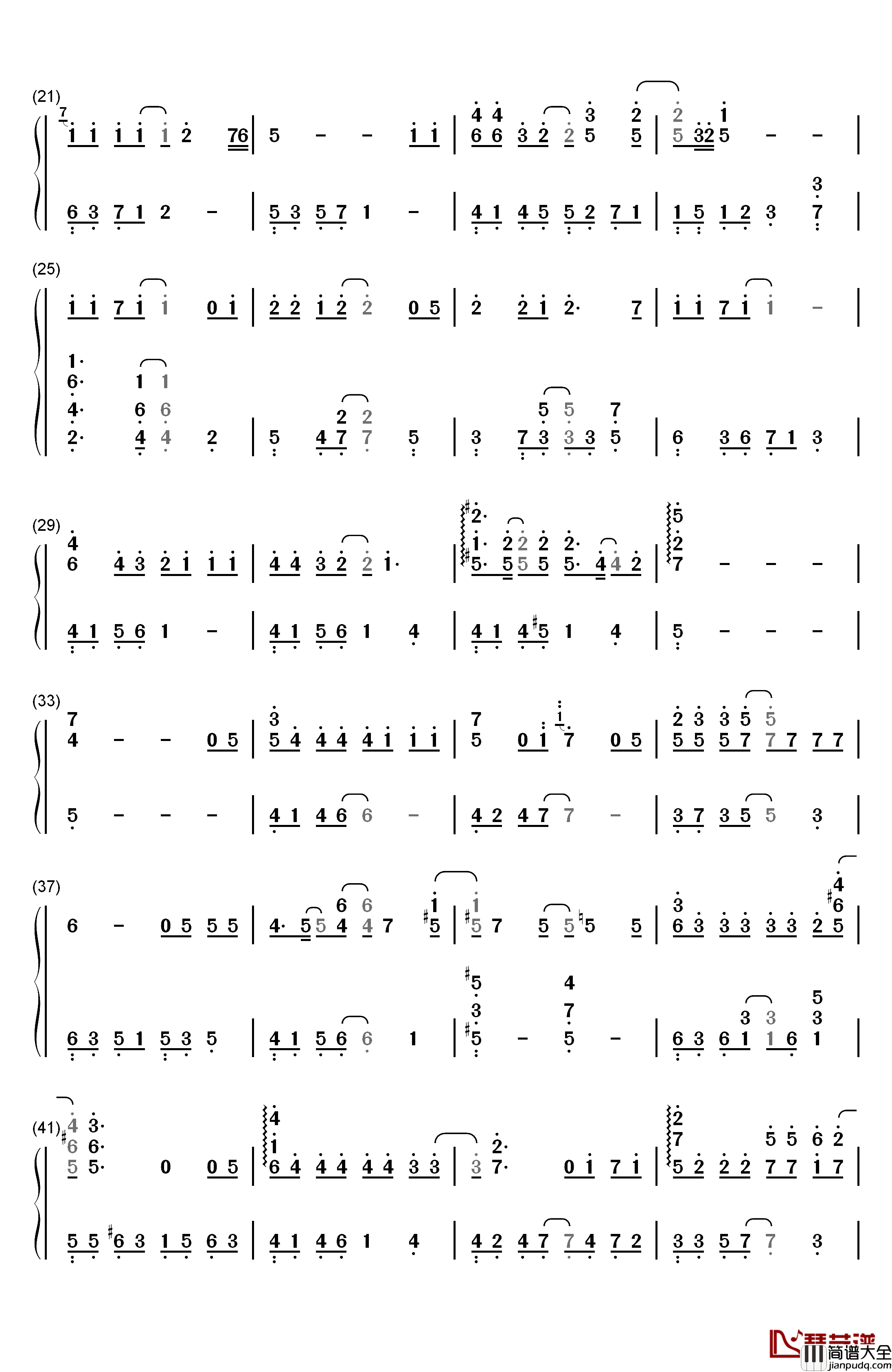 一个人钢琴简谱_数字双手_张艺兴