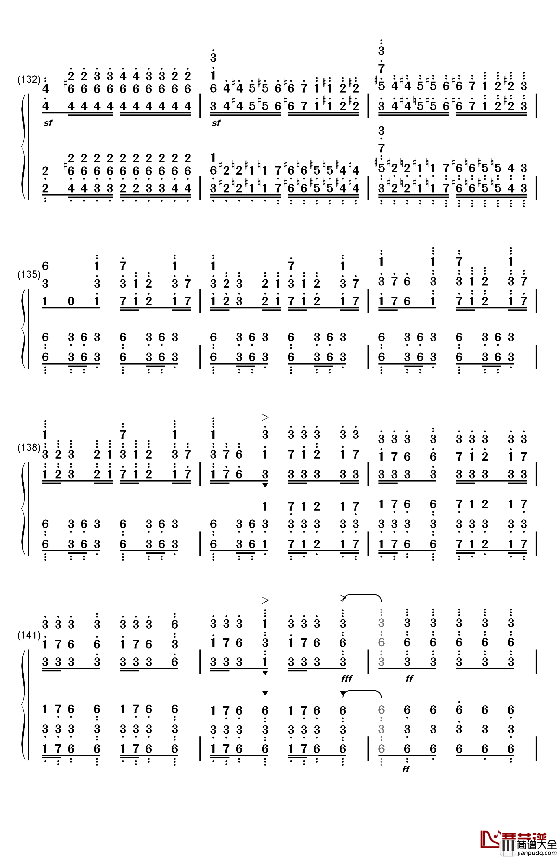 钟钢琴简谱_数字双手_李斯特
