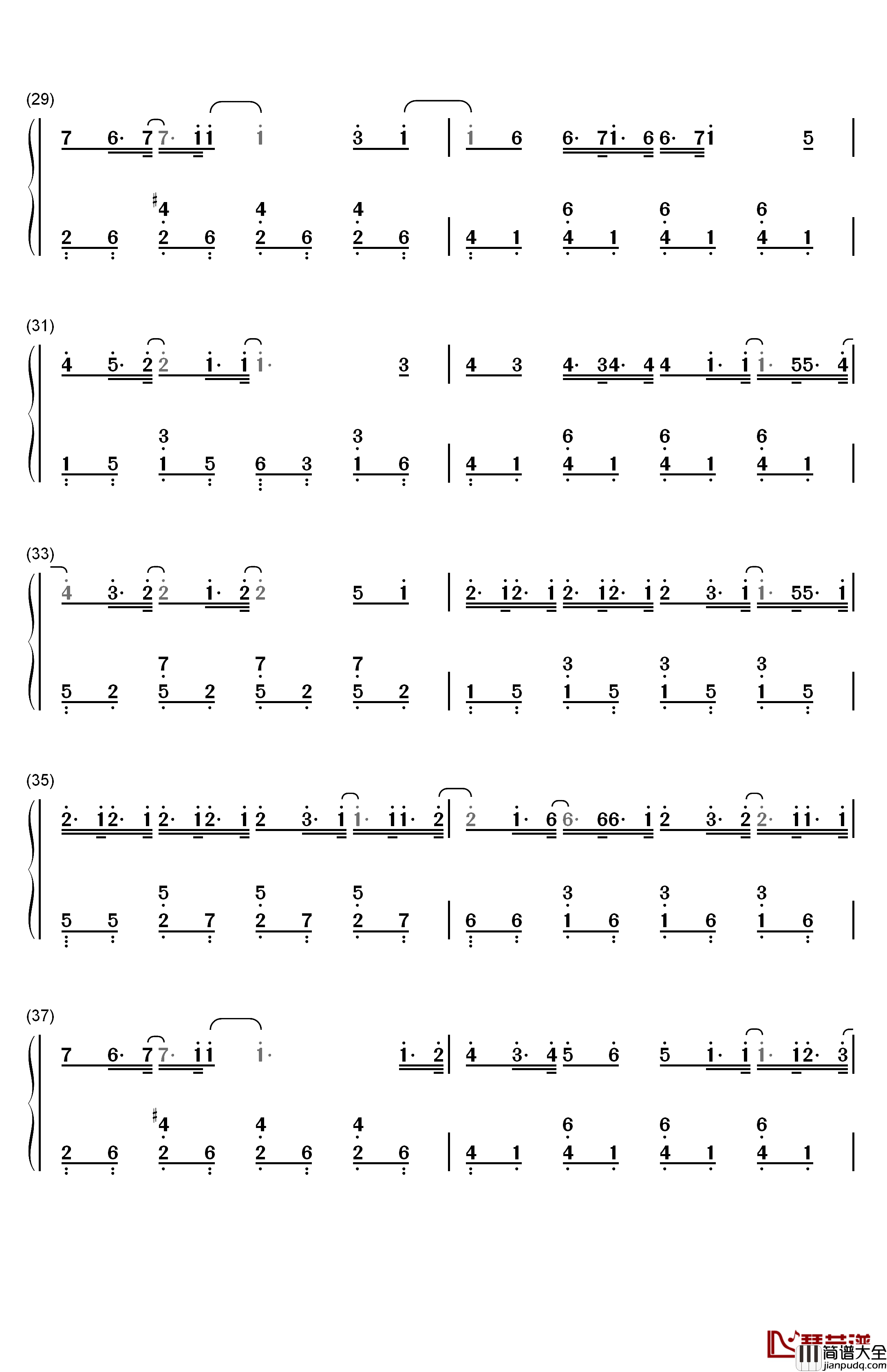 クリスマスソング钢琴简谱_数字双手_back_number