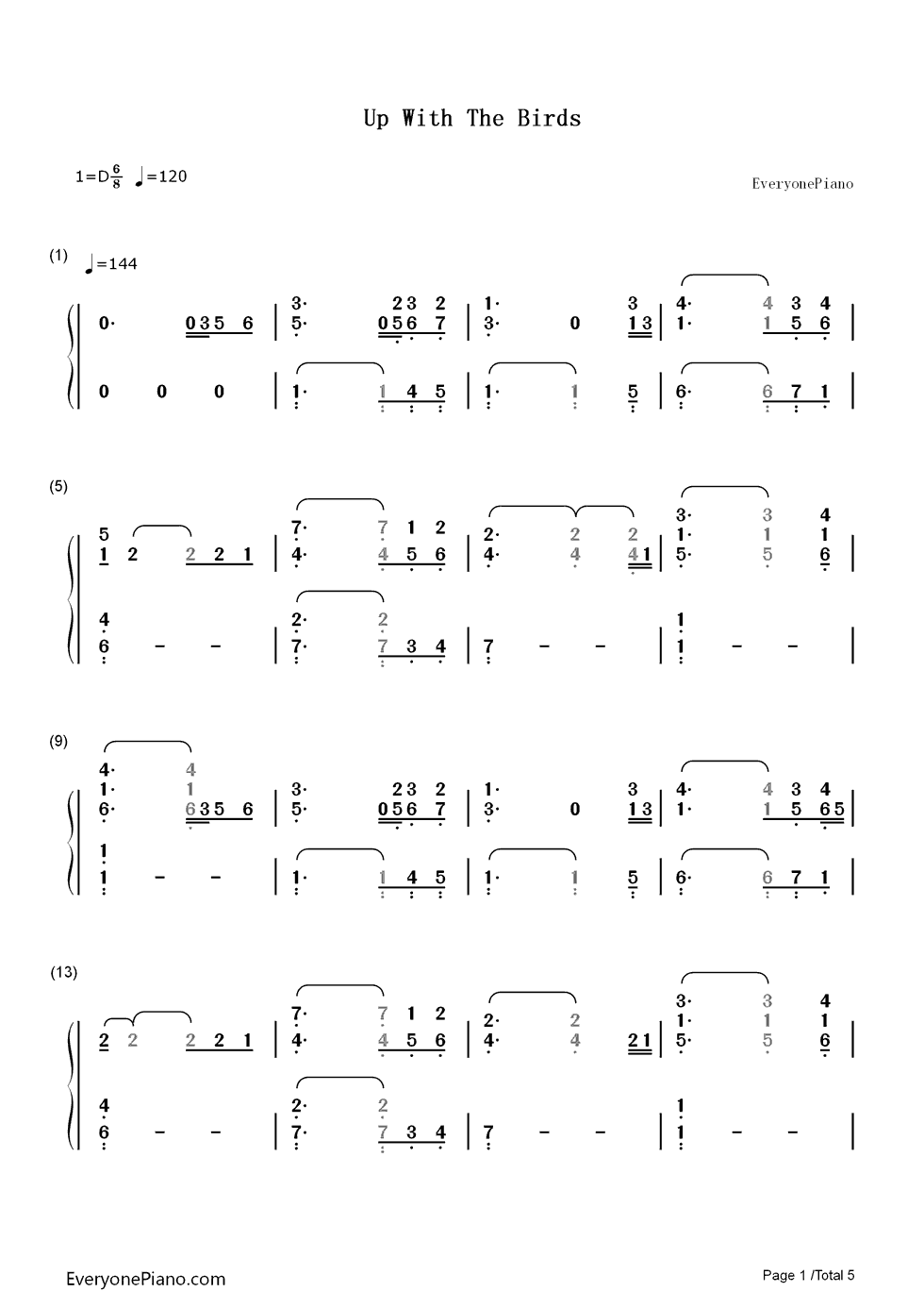 Up_with_the_Birds钢琴简谱_数字双手_Coldplay