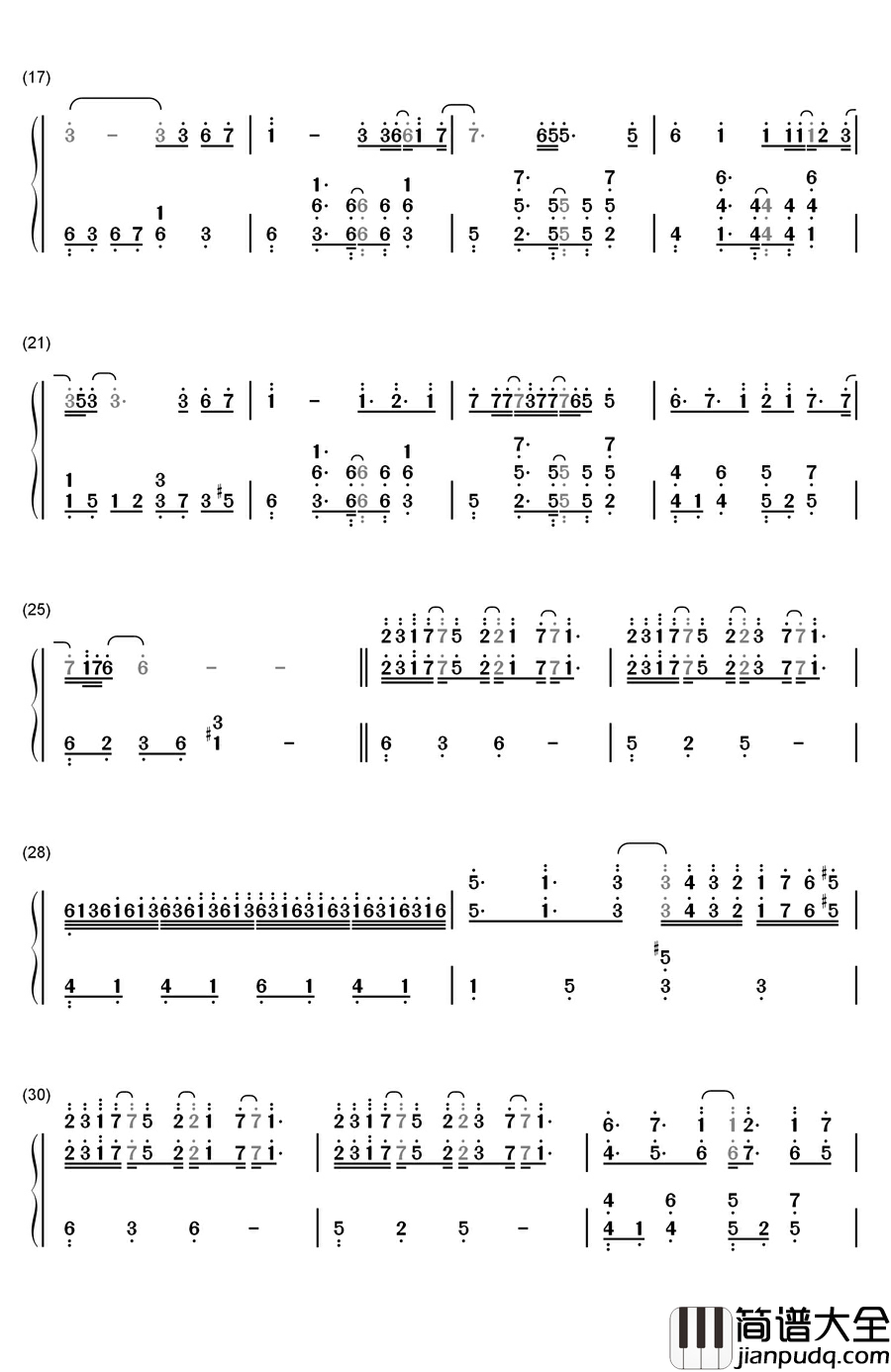 不要离开钢琴简谱_数字双手_Tara