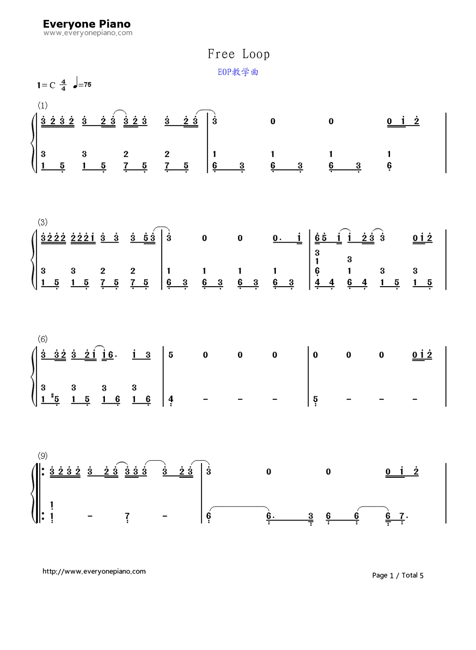 Free_Loop欧美经典钢琴简谱_数字双手_丹尼尔·波特__Daniel_Richard_Powter