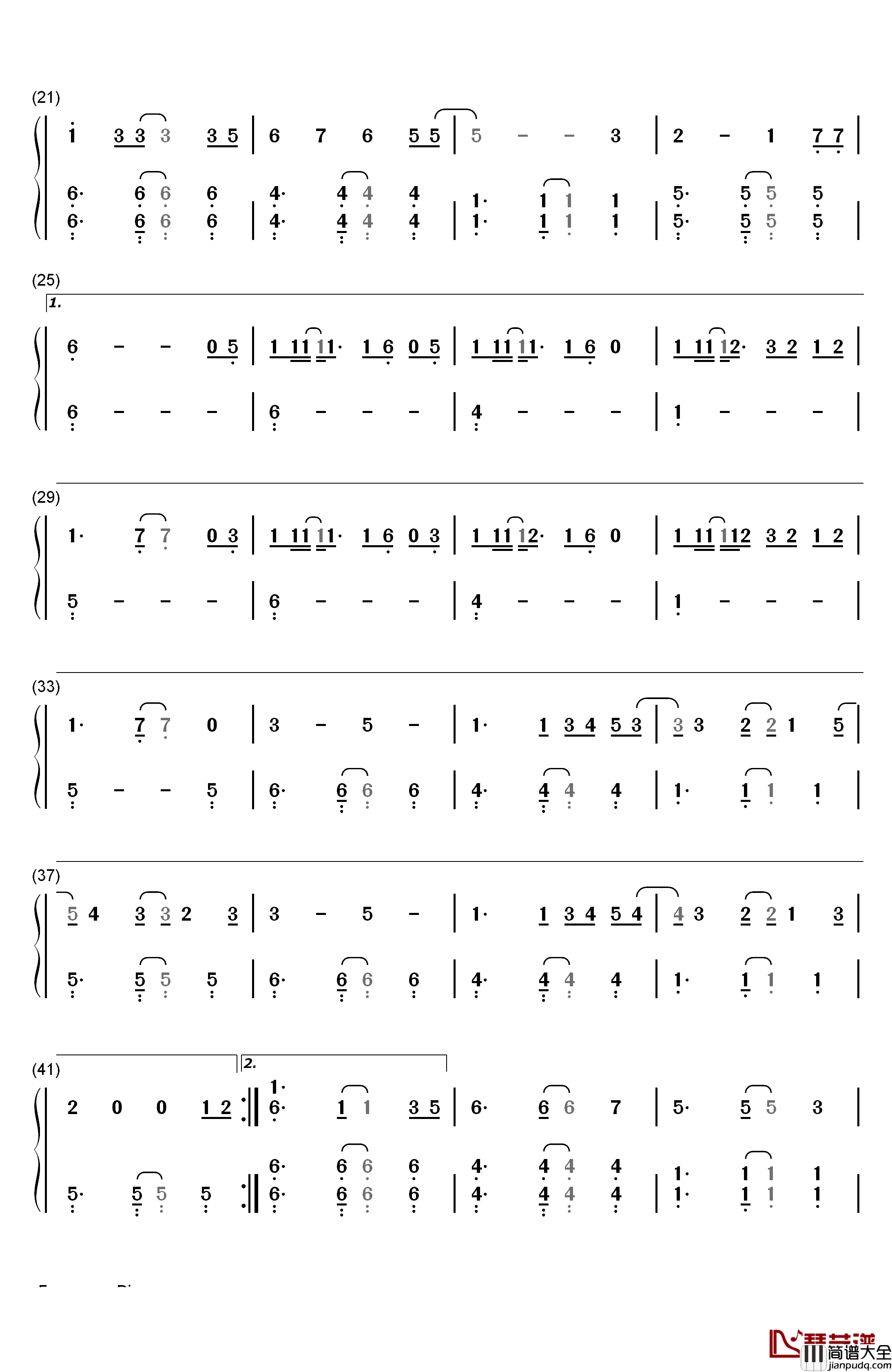 Stay With Me钢琴简谱_数字双手_朴灿烈_Punch