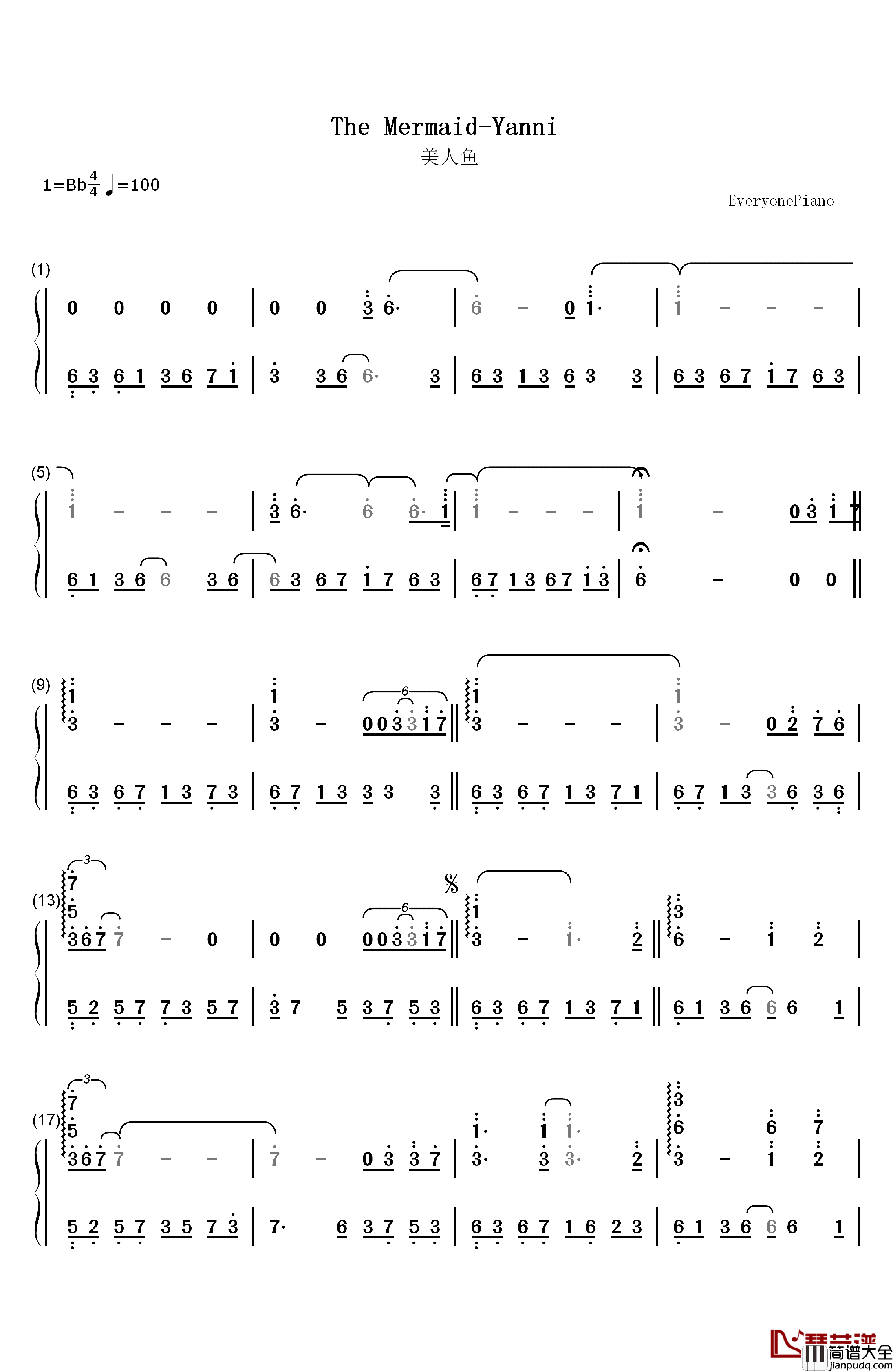 The_Mermaid钢琴简谱_数字双手_雅尼