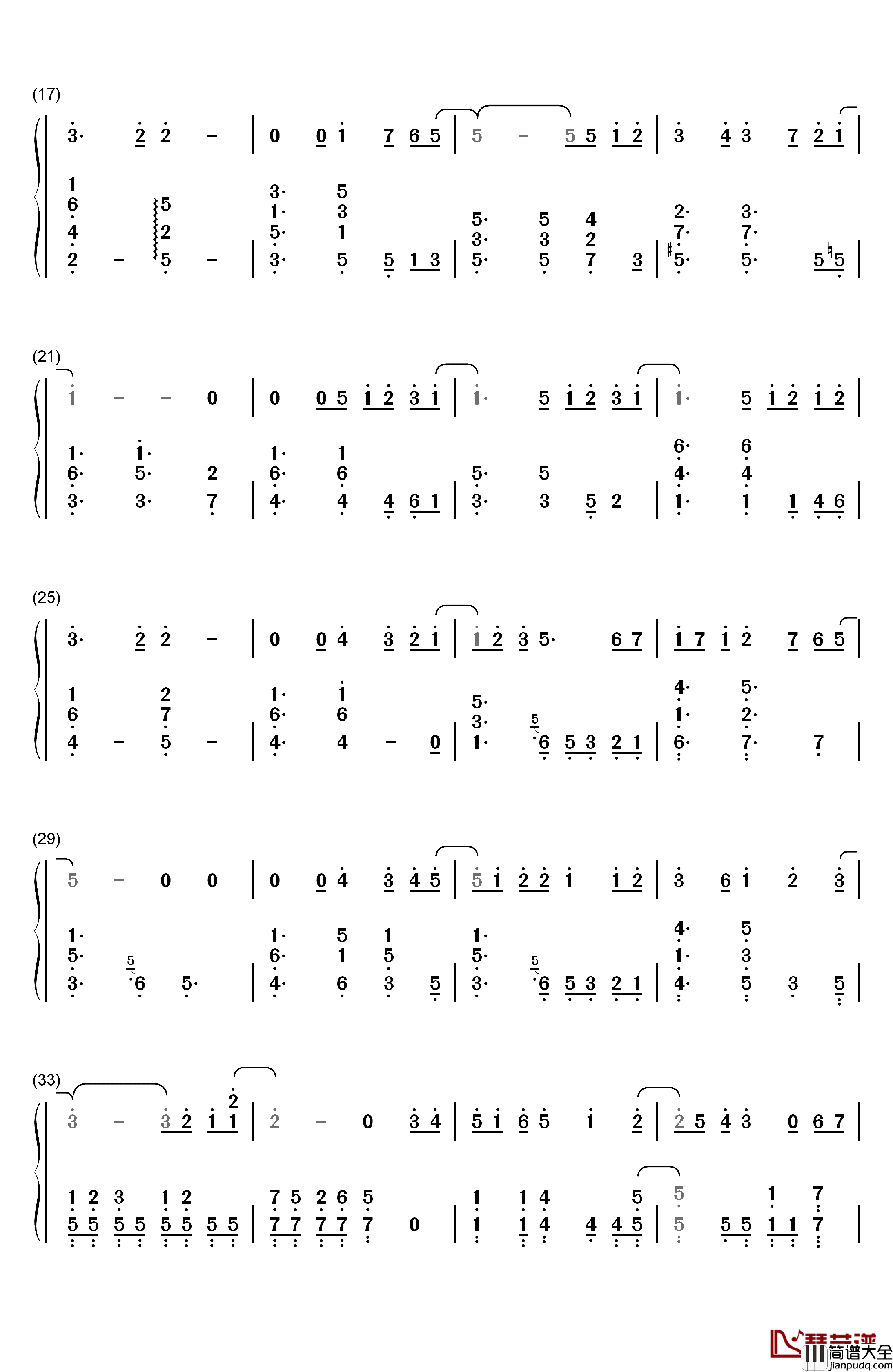 风の声を聴きながら钢琴简谱_数字双手_三月的Phantasia