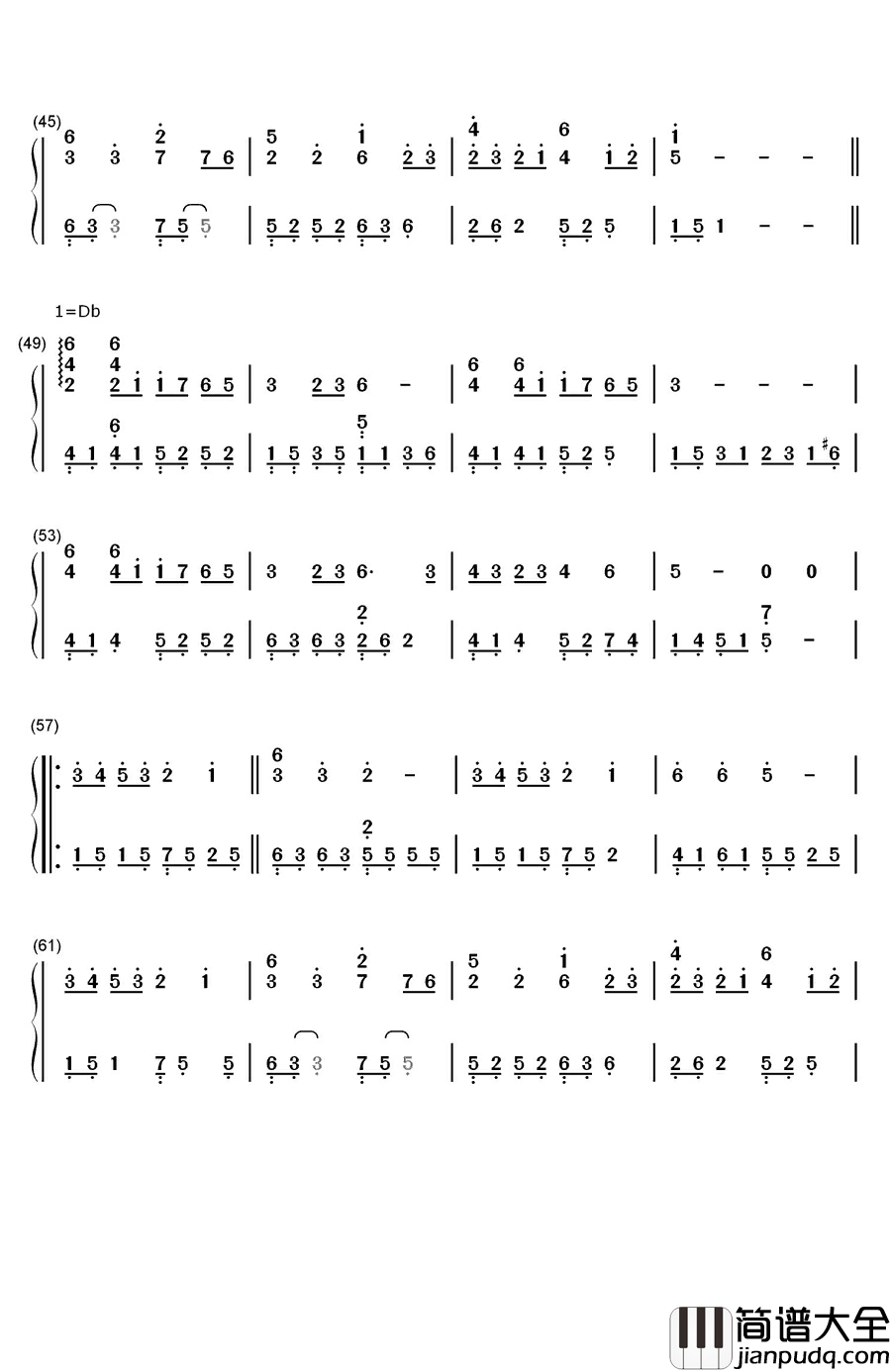雪之梦钢琴简谱_数字双手_班得瑞__Bandari