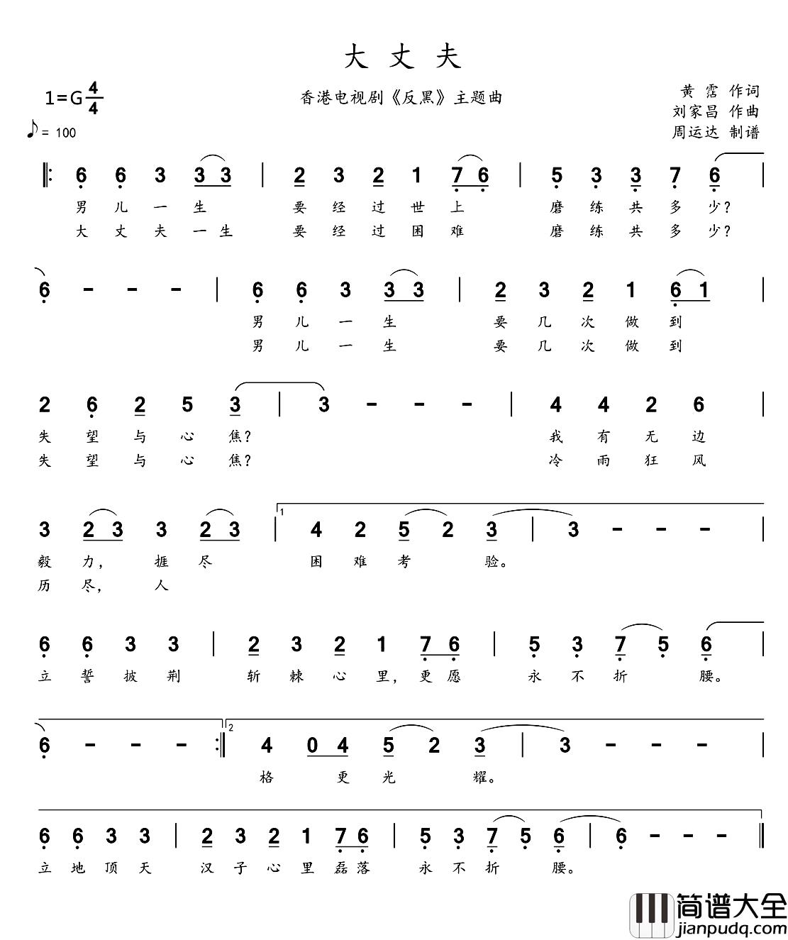 大丈夫简谱_香港电视剧_反黑_主题曲)(周运达制谱版