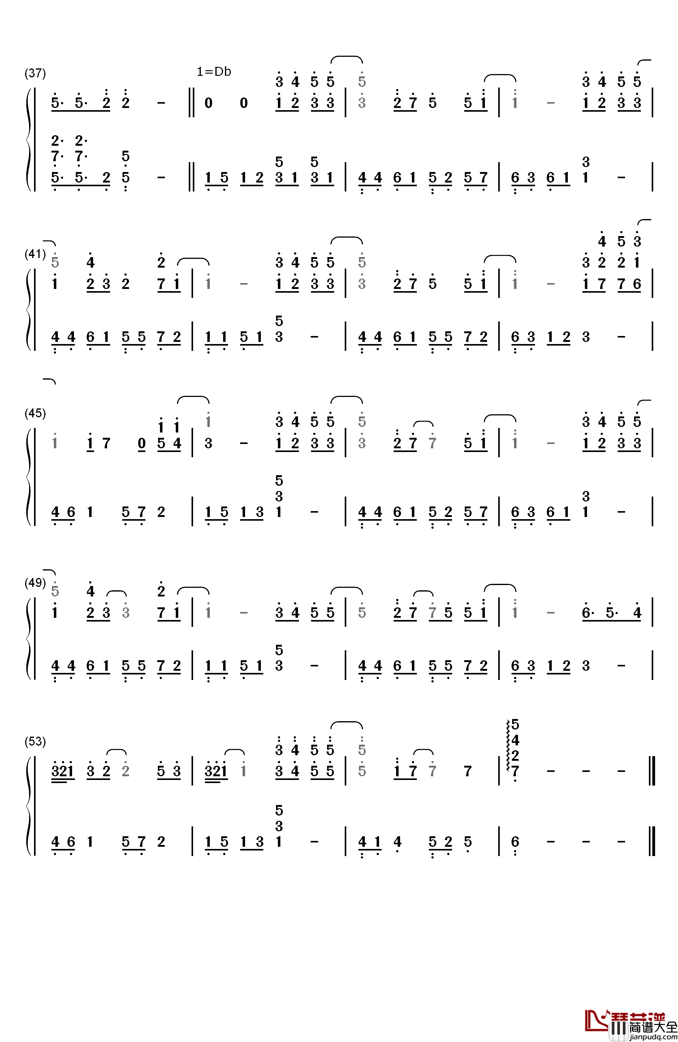 远方钢琴简谱_数字双手_S.H.E