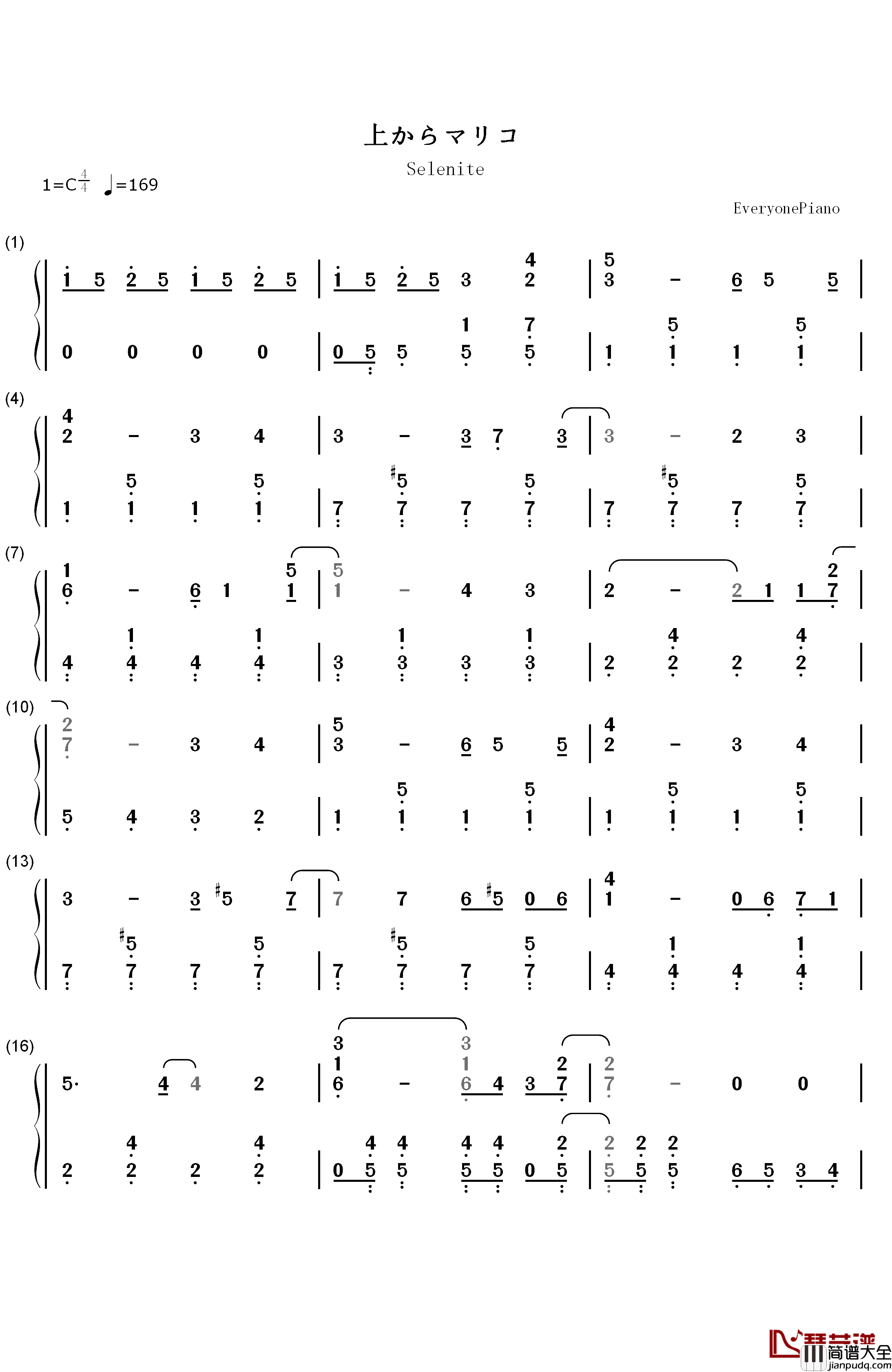崇尚麻里子(上からマリコ)钢琴简谱_数字双手_AKB48