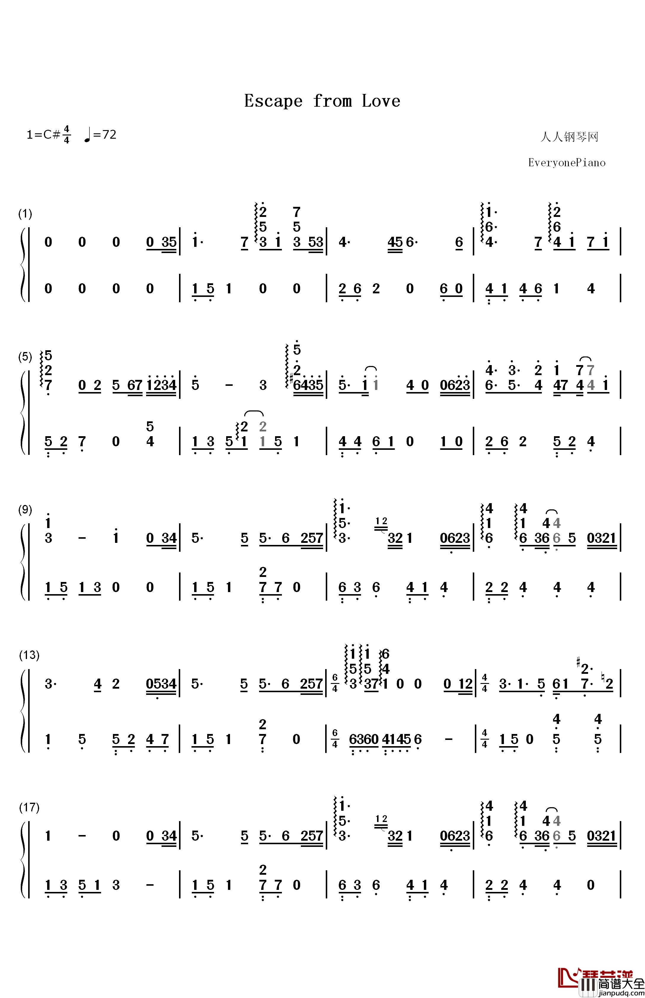 Escape_from_Love钢琴简谱_数字双手_Andemund_Orchestra