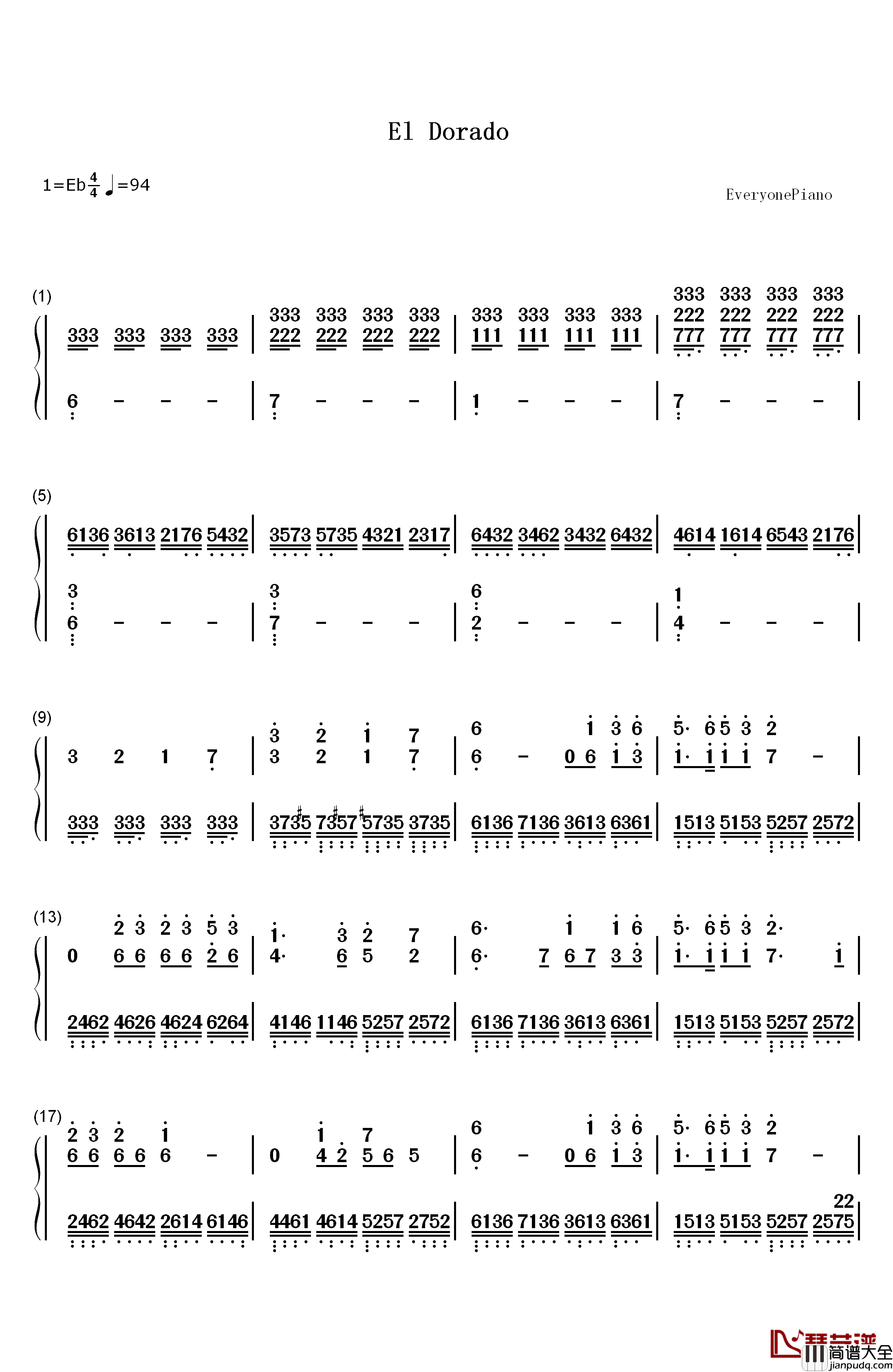 El_Dorado钢琴简谱_数字双手_Two_Steps_from_Hell