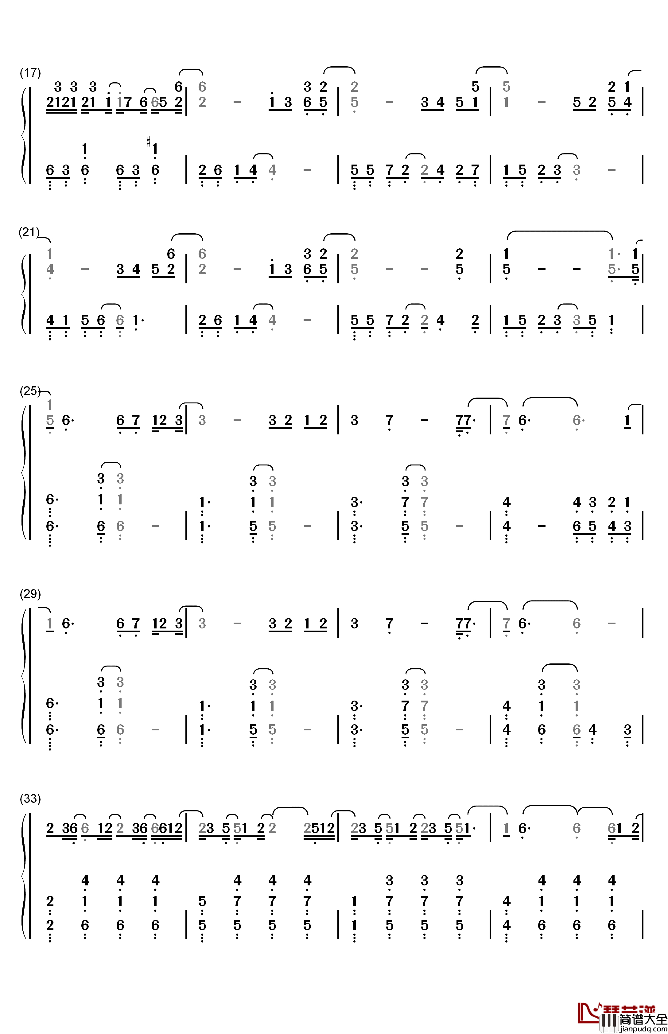 保留钢琴简谱_数字双手_郭顶