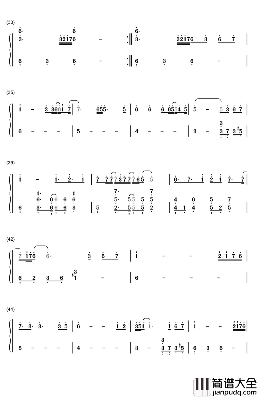 不要离开钢琴简谱_数字双手_Tara