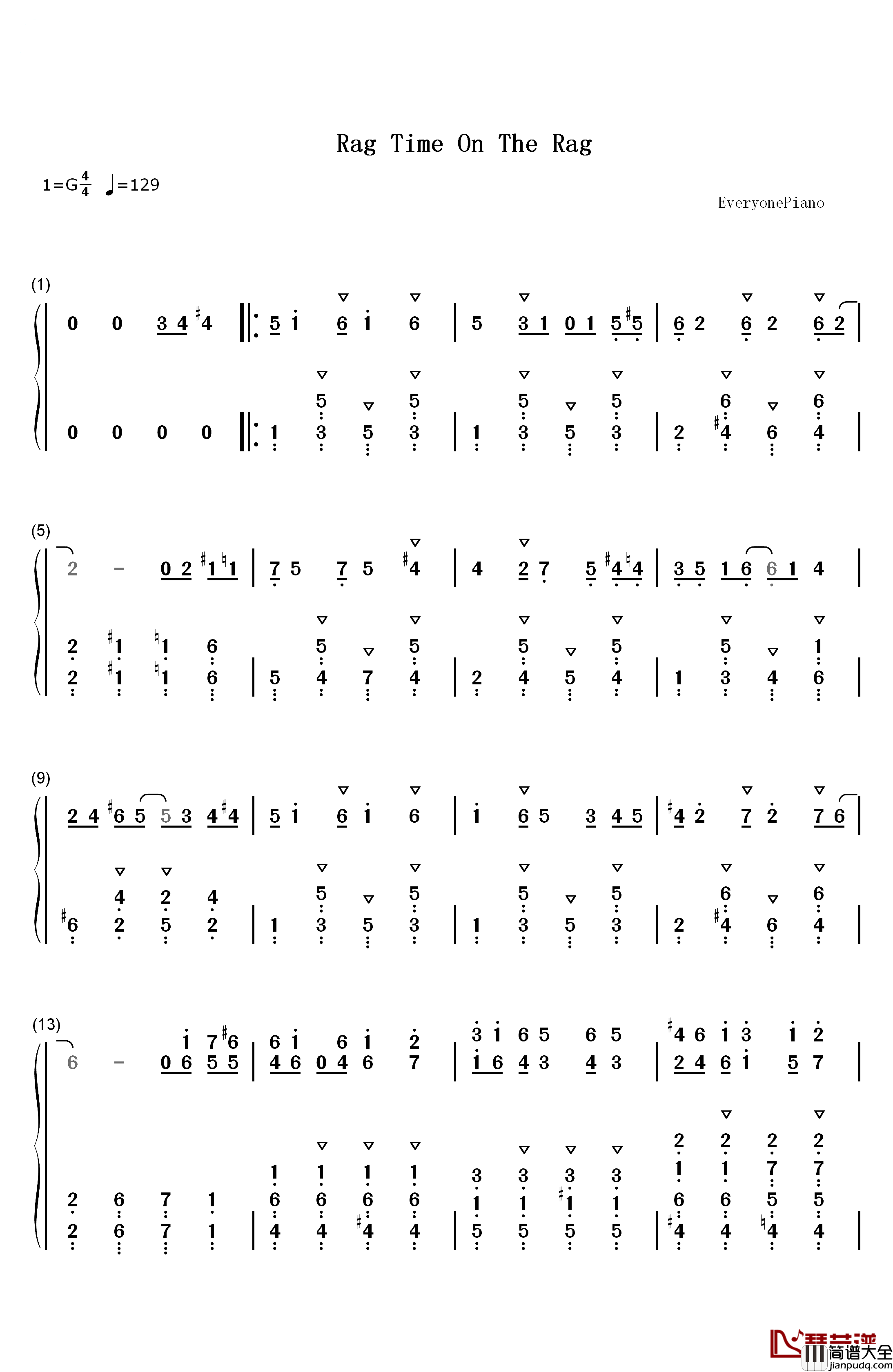 Rag_Time_On_The_Rag钢琴简谱_数字双手_崎谷健次郎