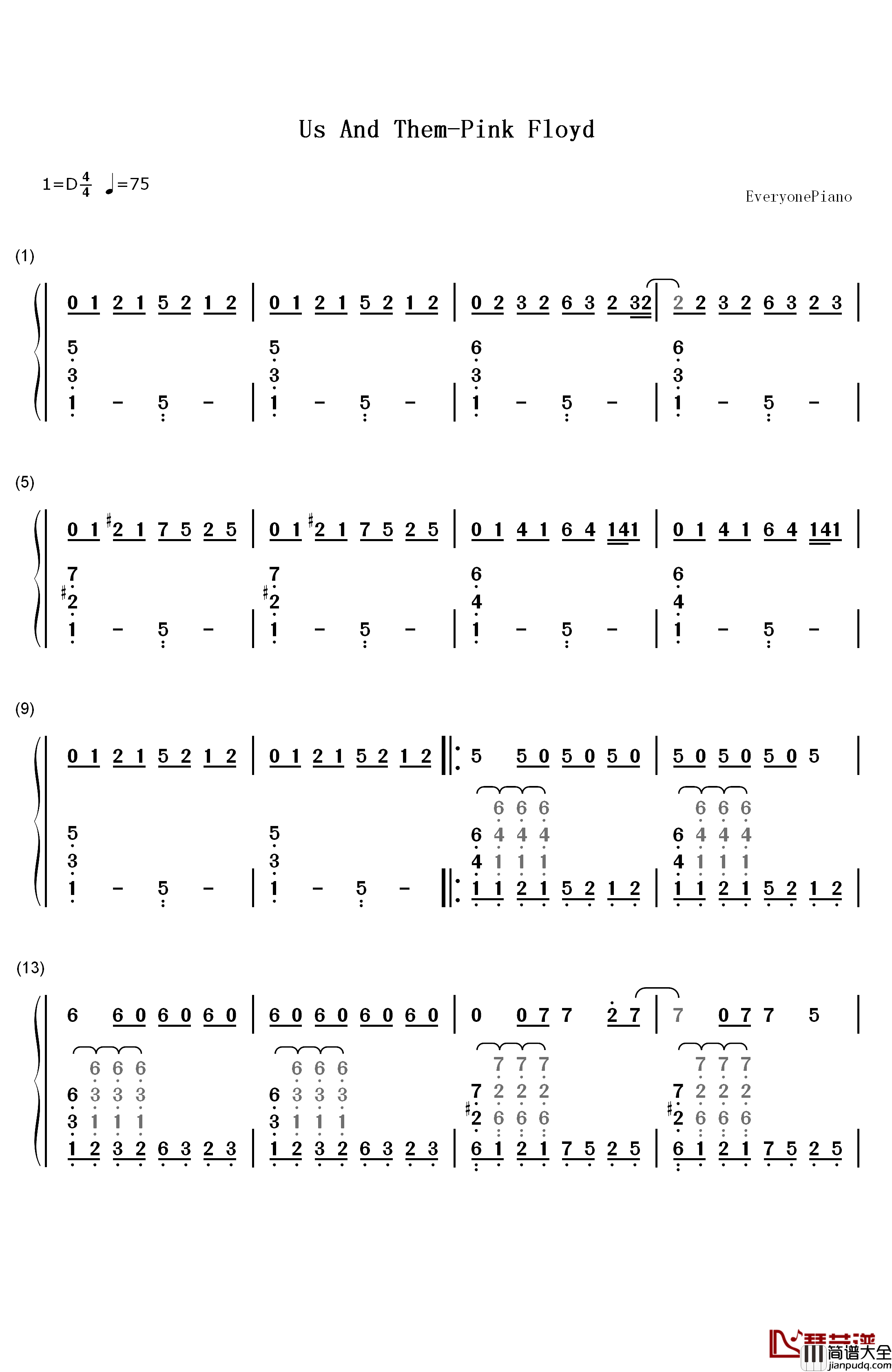 Us_and_Them钢琴简谱_数字双手_Pink_Floyd