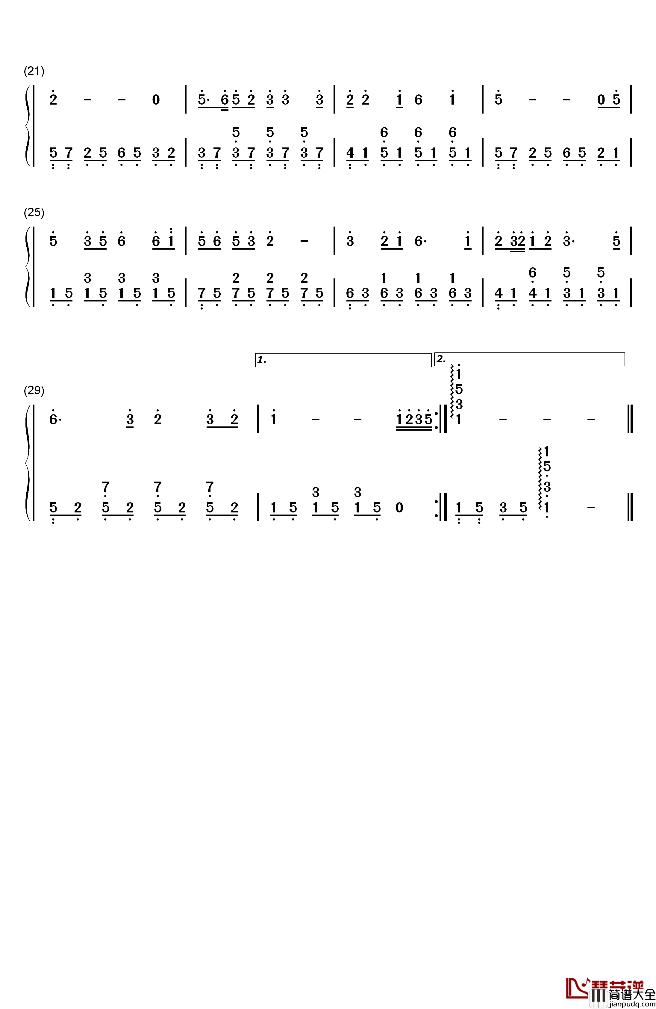 绿岛小夜曲钢琴简谱_数字双手_周蓝萍