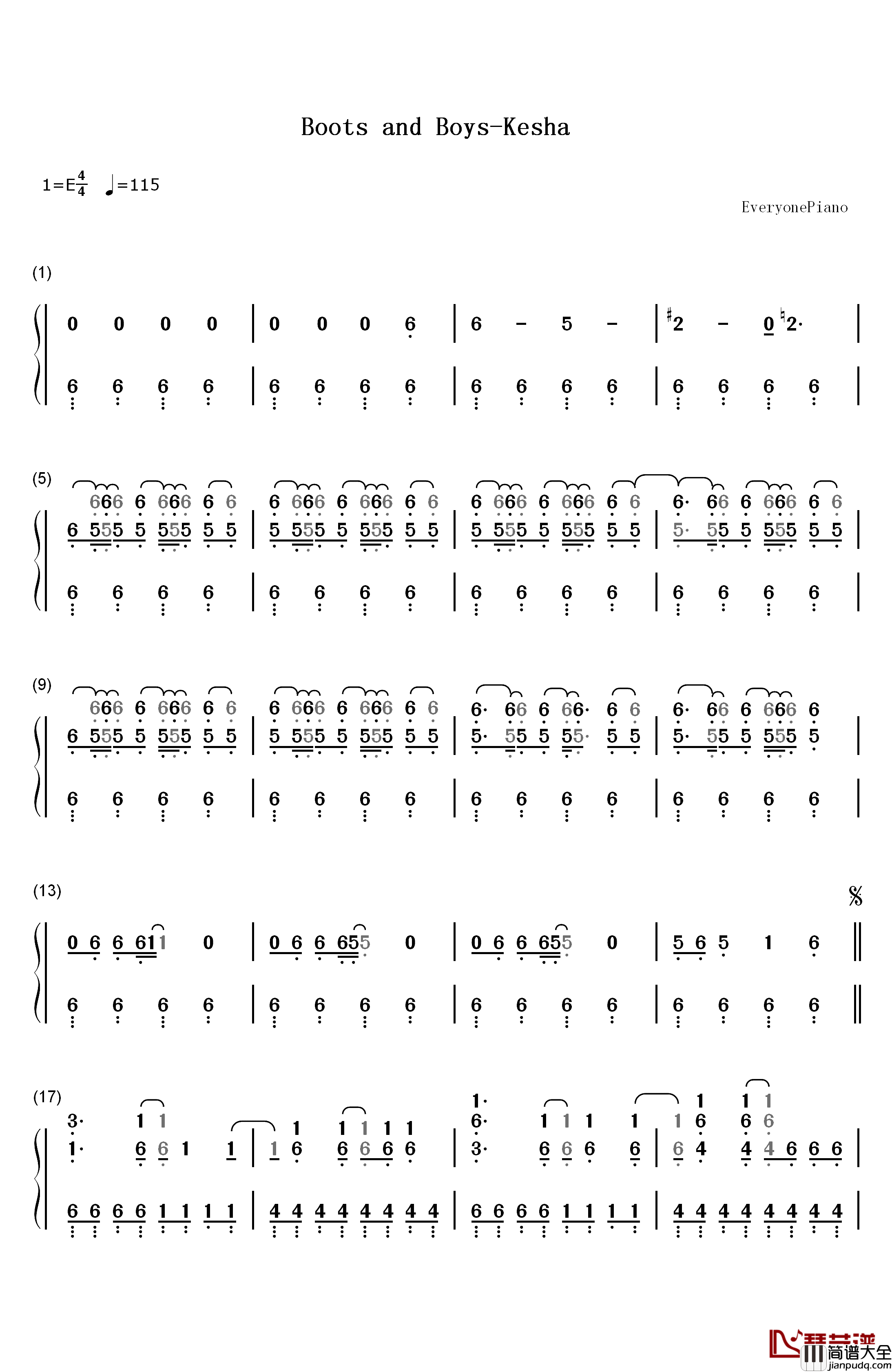 Boots_and_Boys钢琴简谱_数字双手_Kesha