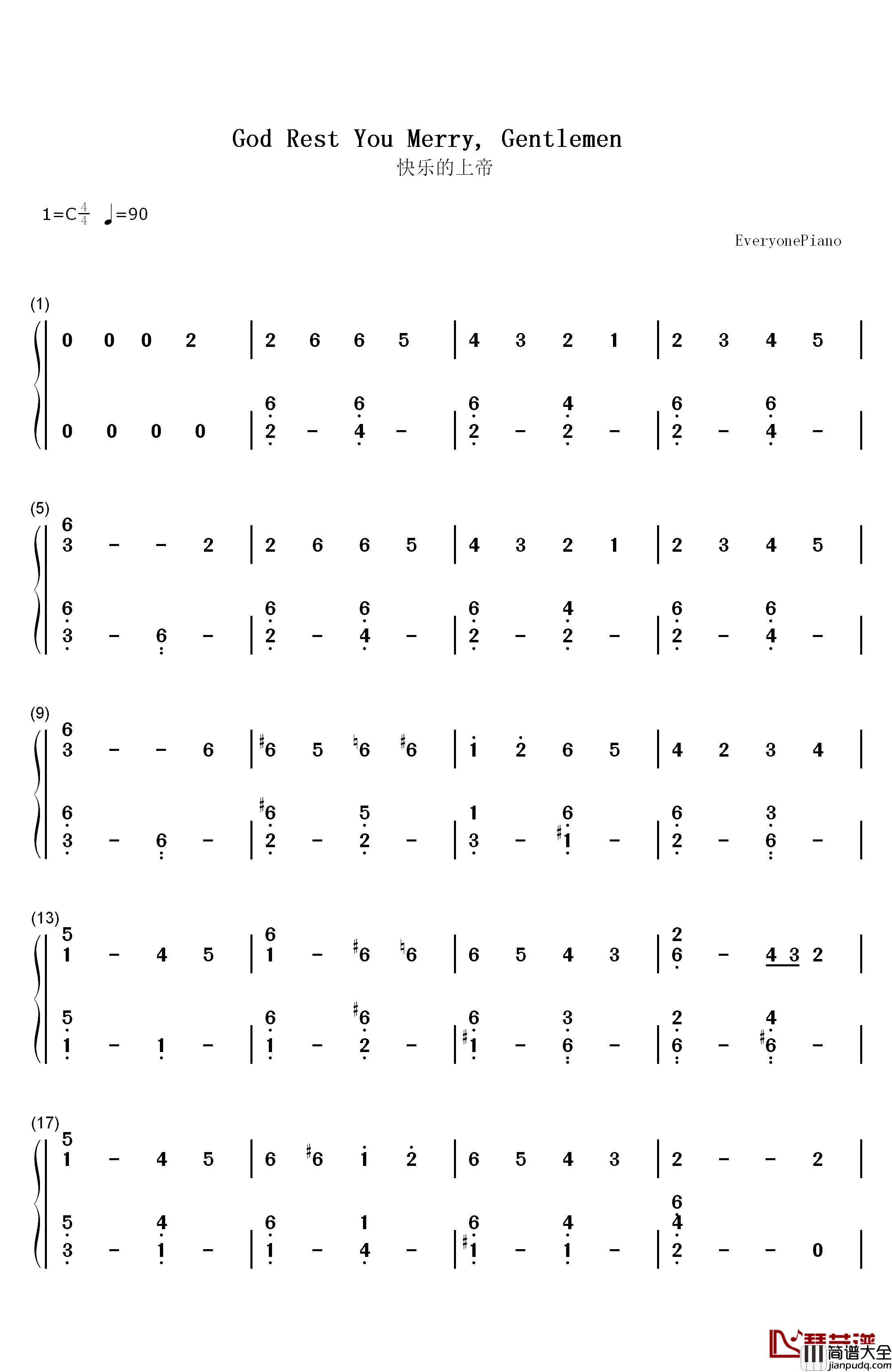 快乐的上帝(God_Rest_You_Merry_Gentlemen)钢琴简谱_数字双手_William_B._Sandys