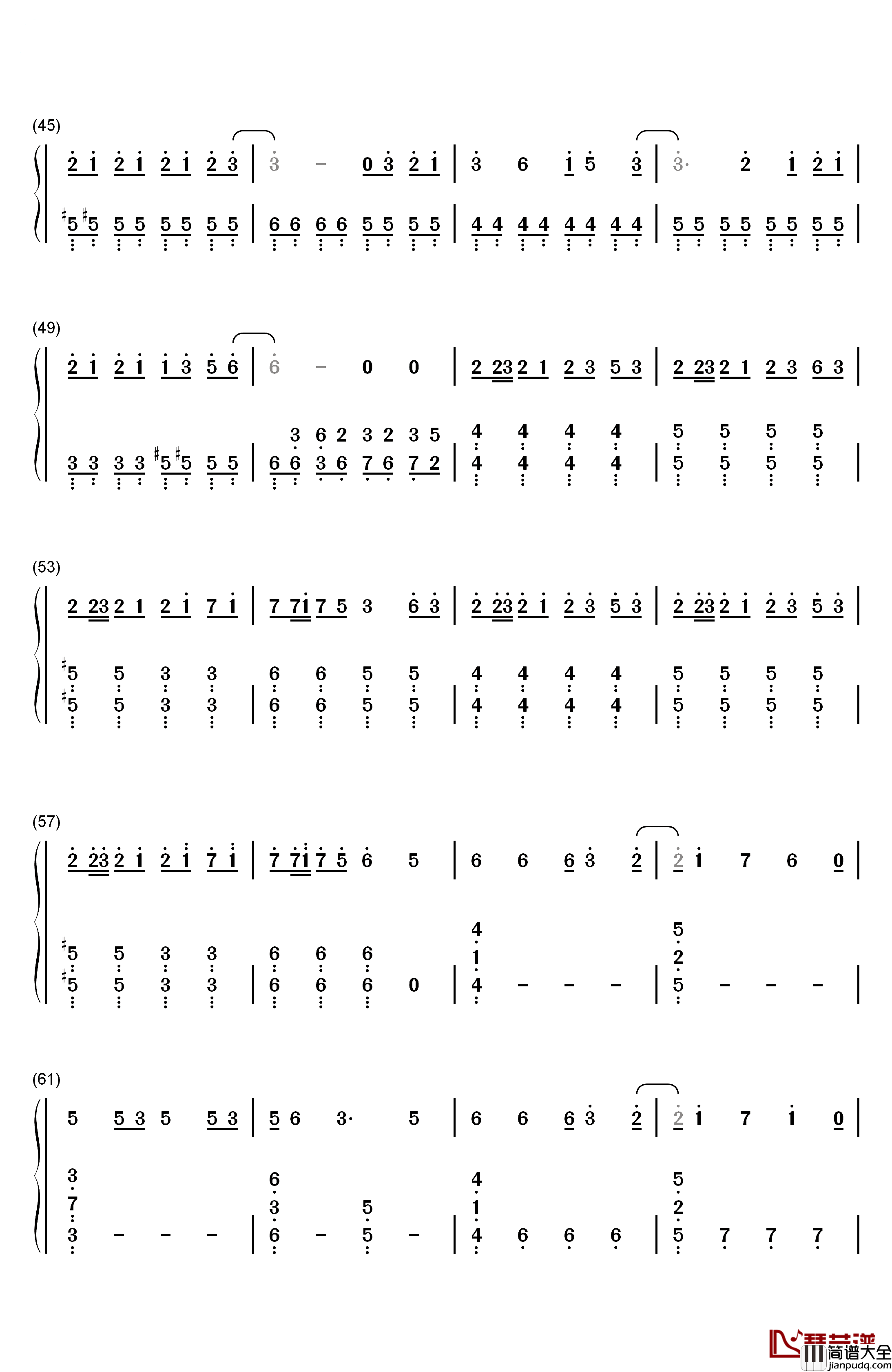 寄明月钢琴简谱_数字双手_SING女团