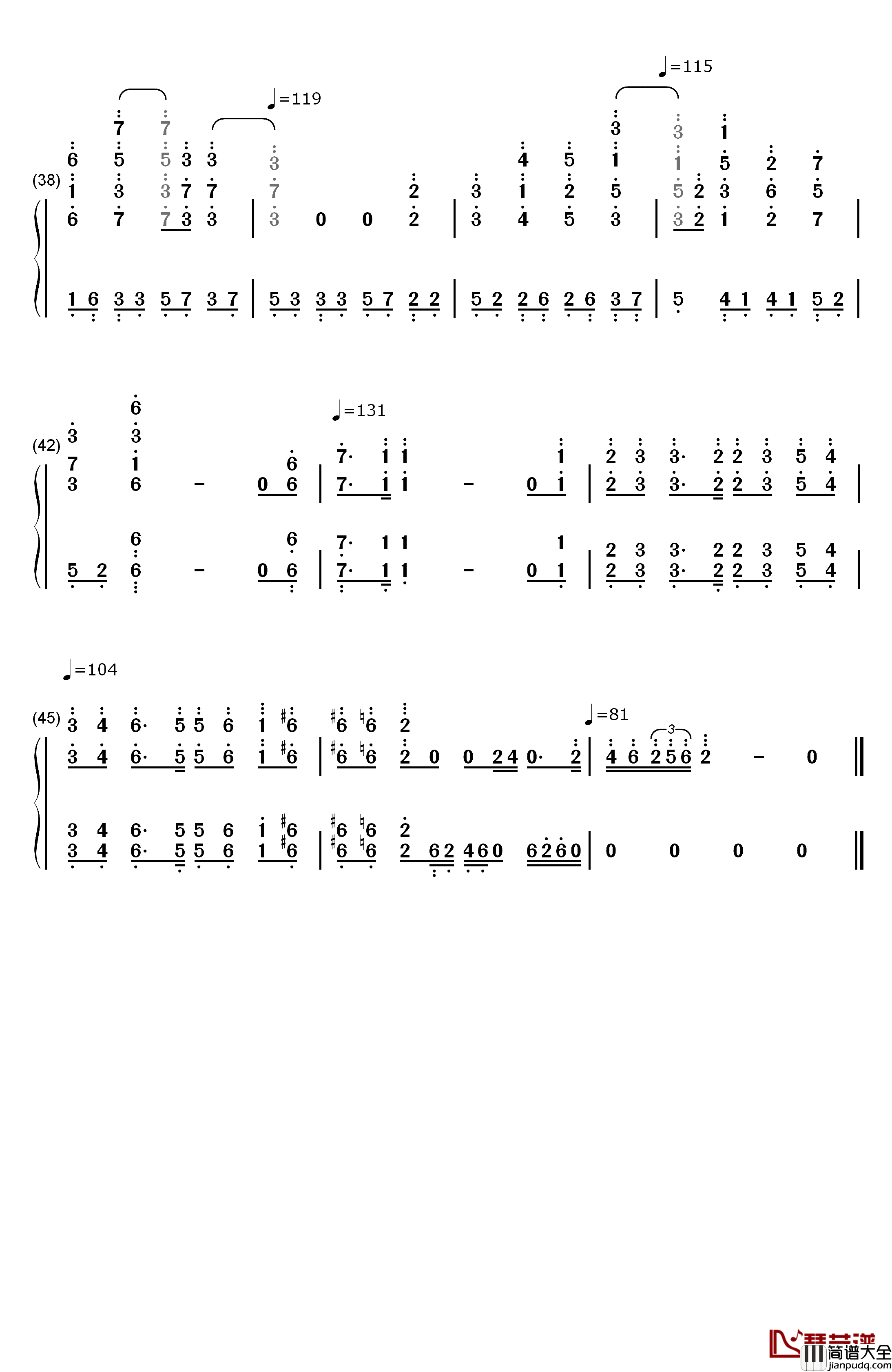出埃及记钢琴简谱_数字双手_马克西姆