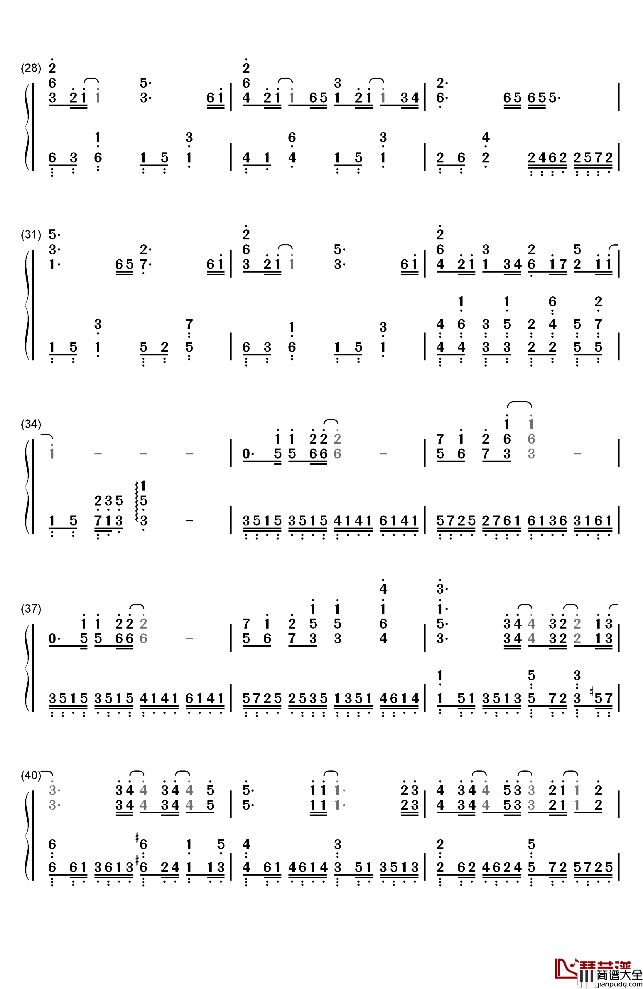 ハナミズキ钢琴简谱_数字双手_一青窈