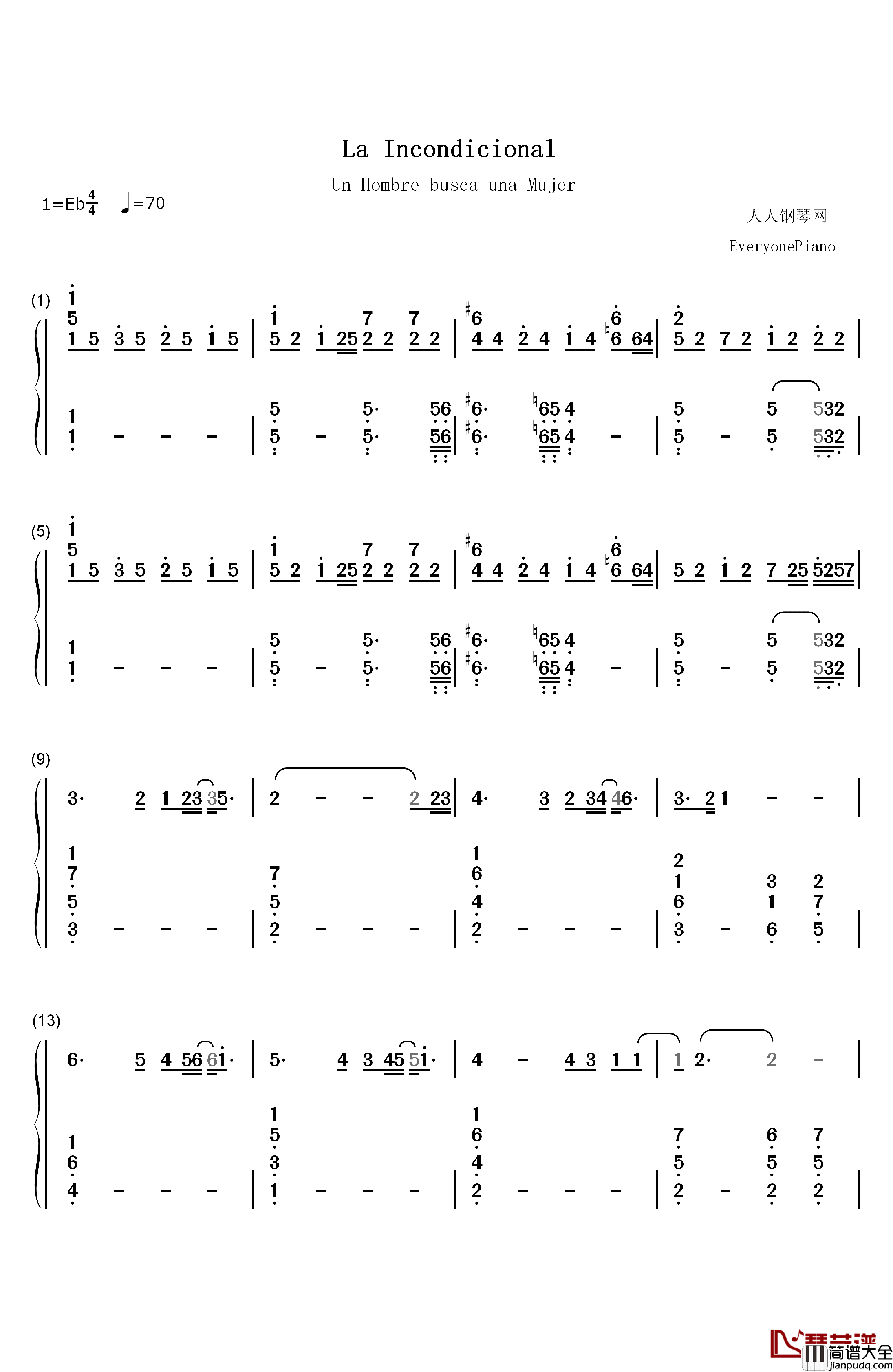 La_Incondicional钢琴简谱_数字双手_Luis_Miguel