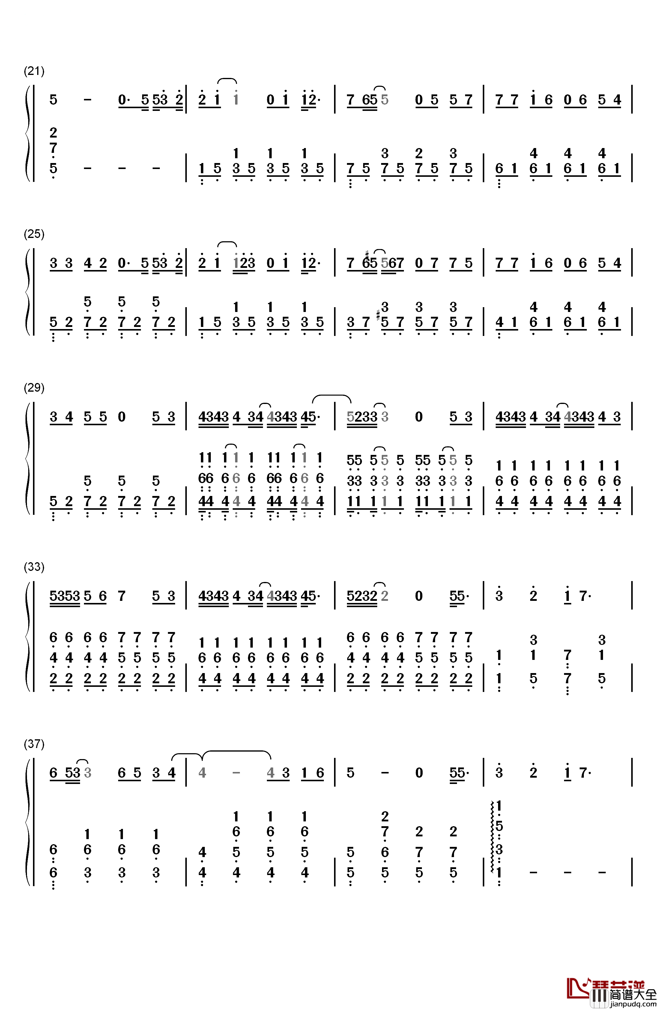 这天钢琴简谱_数字双手_苏打绿