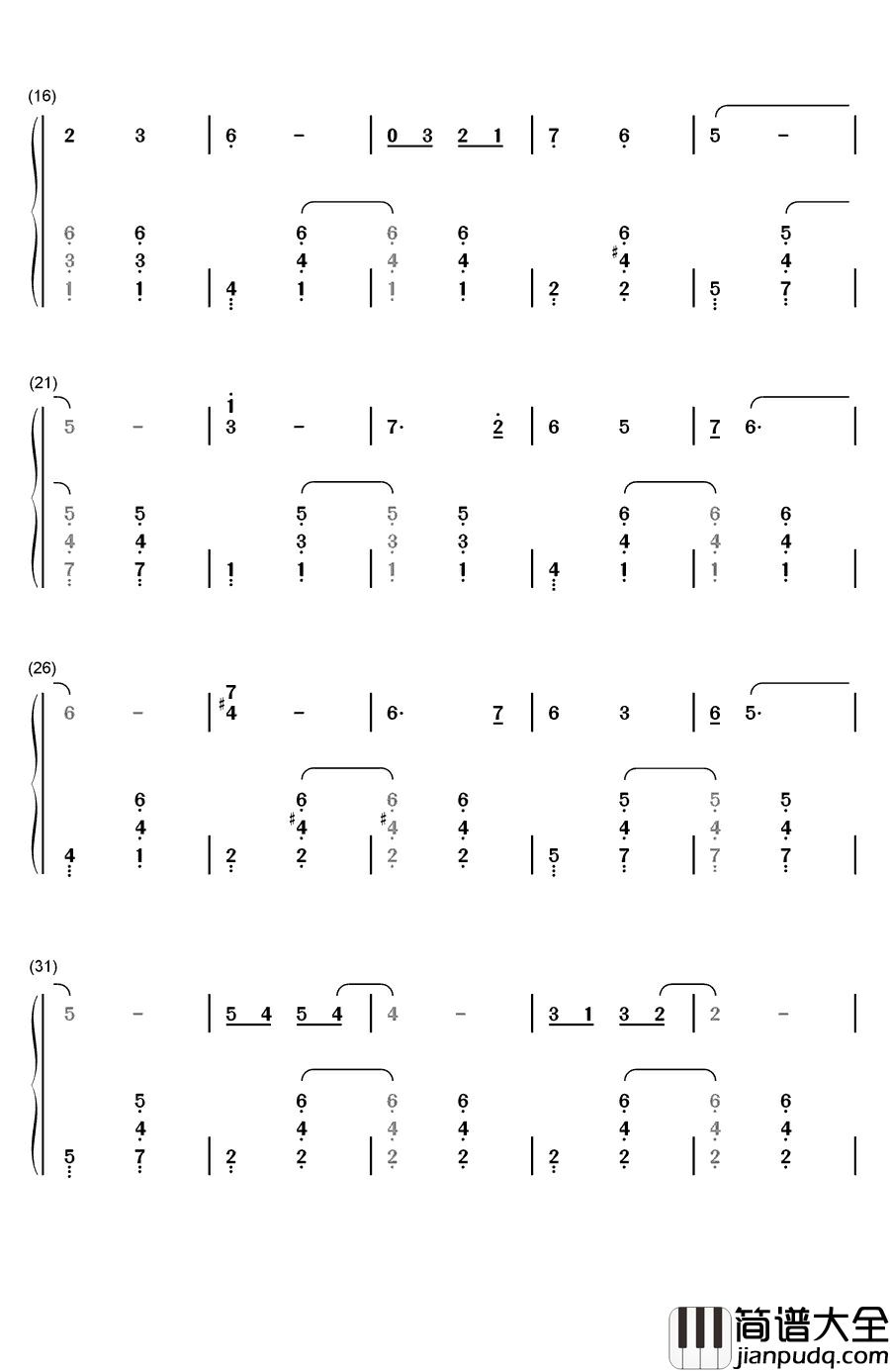 青春啊,青春钢琴简谱_数字双手_关贵敏