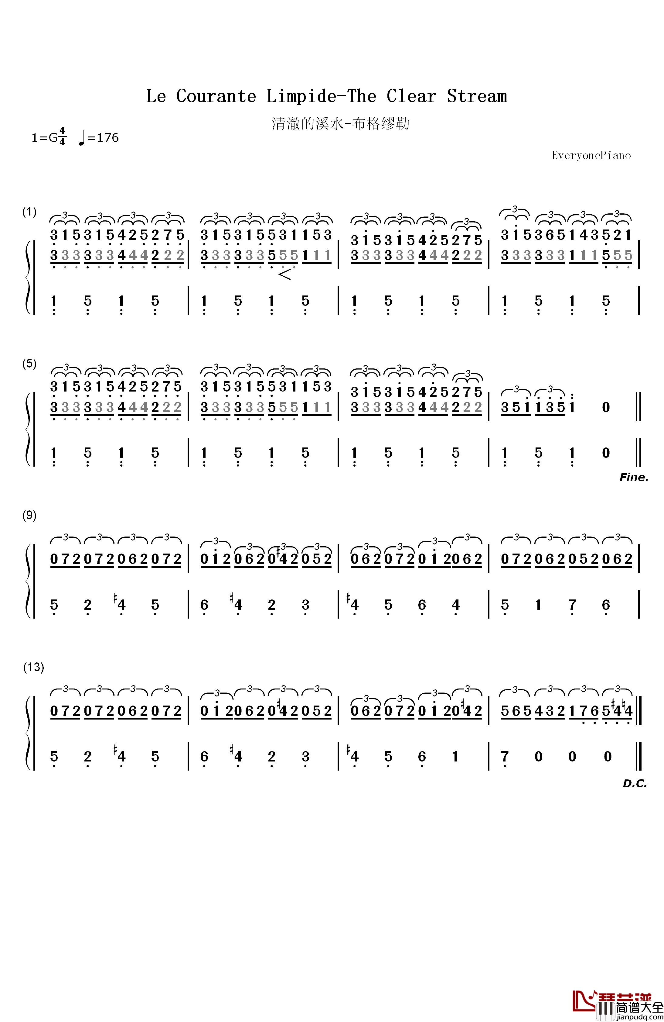 清澈的溪水钢琴简谱_数字双手_布格缪勒